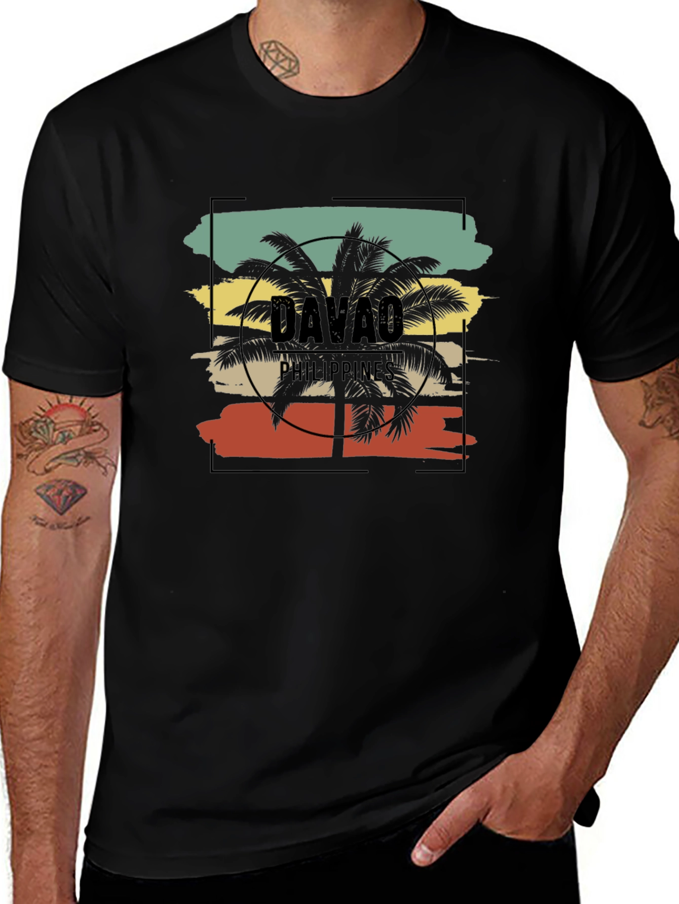 Davao Philippines T-Shirt Palm Tree Graphic Tee Black