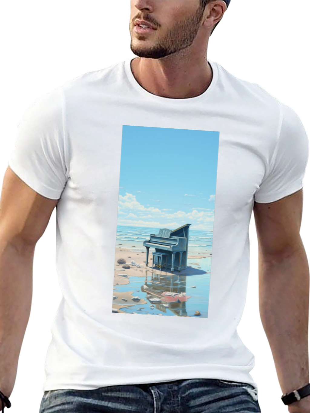 Beach Piano Graphic Tee - Unique Design