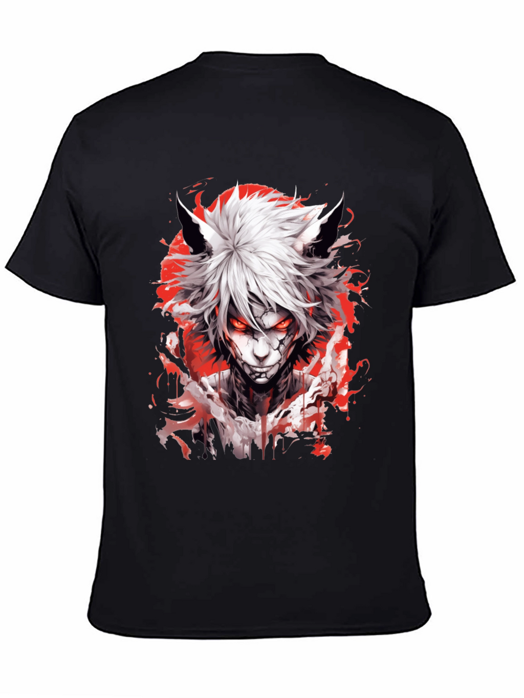 Anime Wolf Graphic Tee - Mens Black T-Shirt