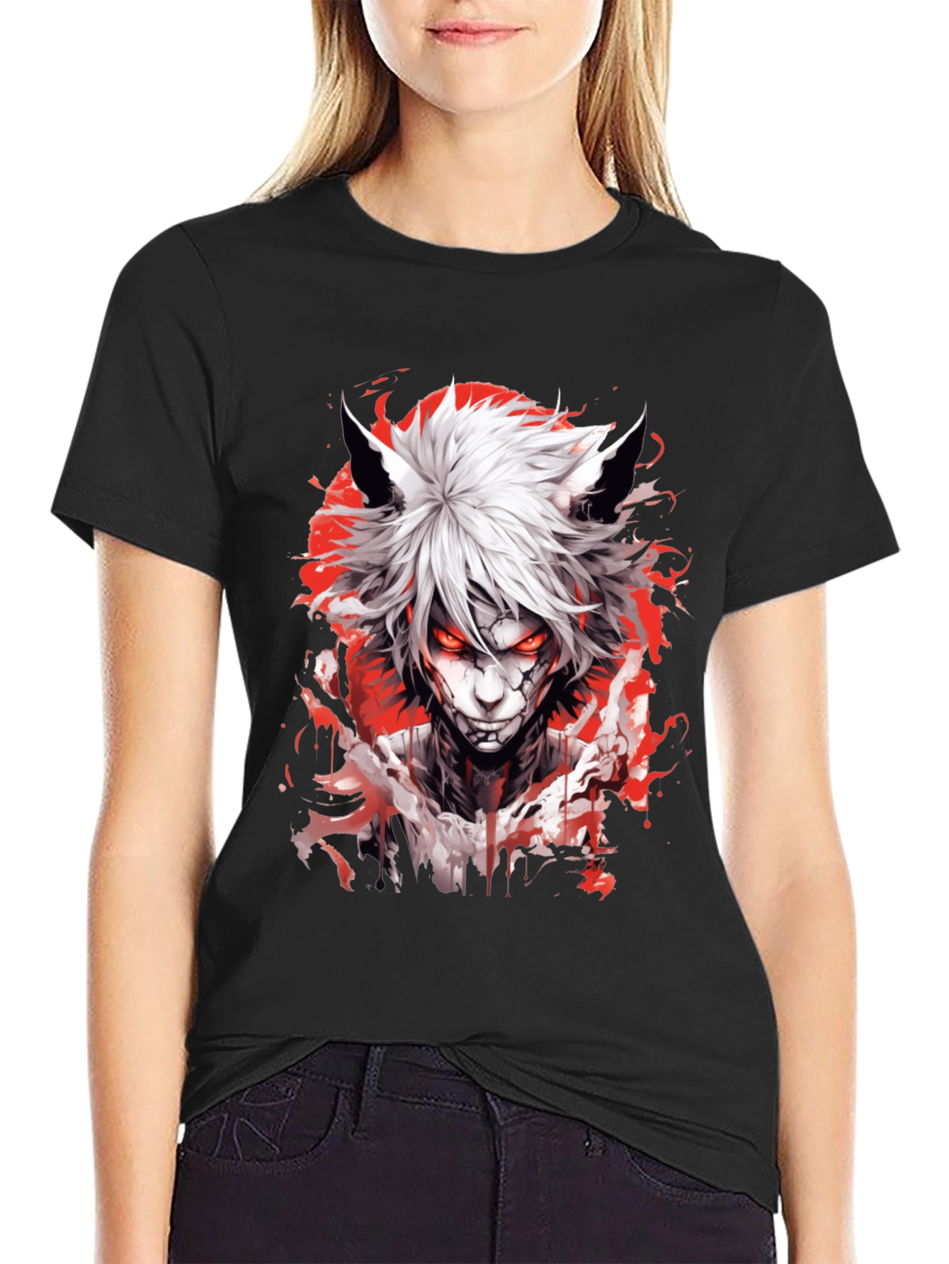 Anime Wolf Graphic Tee - Mens Black T-Shirt