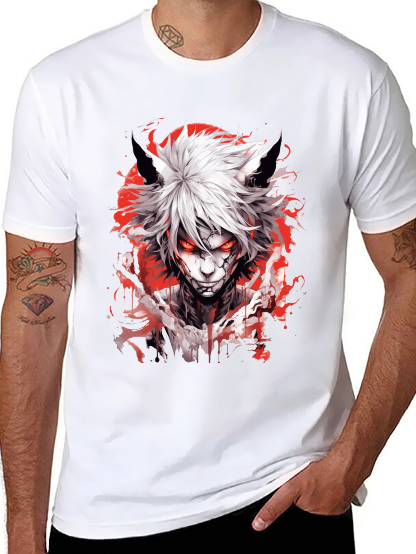 Anime Wolf Graphic Tee - Mens Black T-Shirt