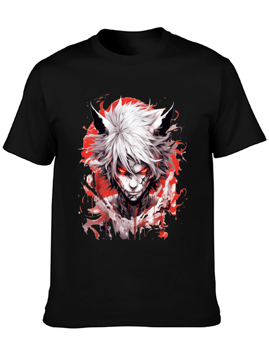 Anime Wolf Graphic Tee - Mens Black T-Shirt