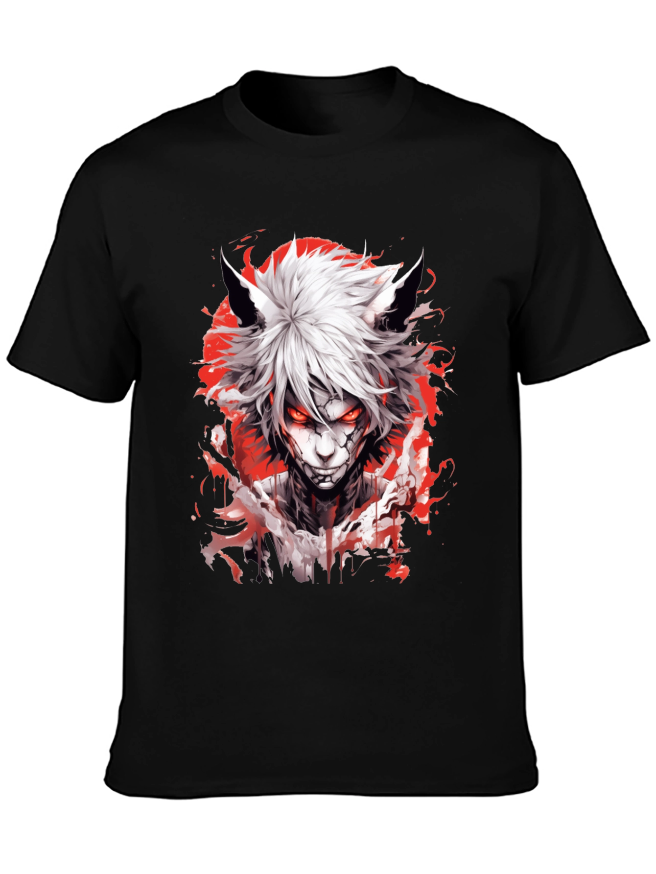 Anime Wolf Graphic Tee - Mens Black T-Shirt
