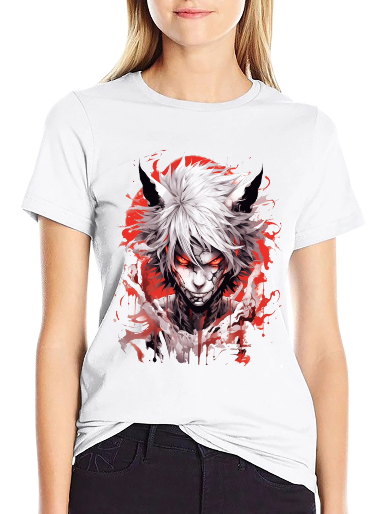 Anime Wolf Graphic Tee - Mens Black T-Shirt