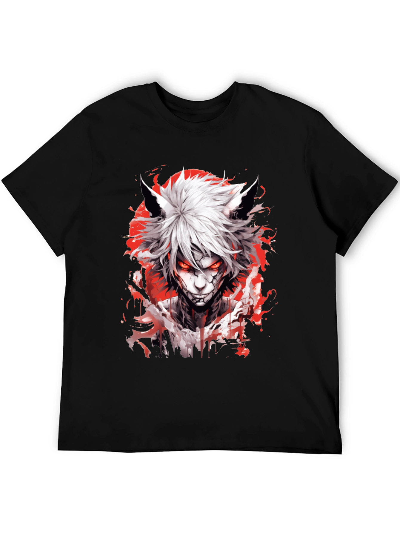 Anime Wolf Graphic Tee - Mens Black T-Shirt