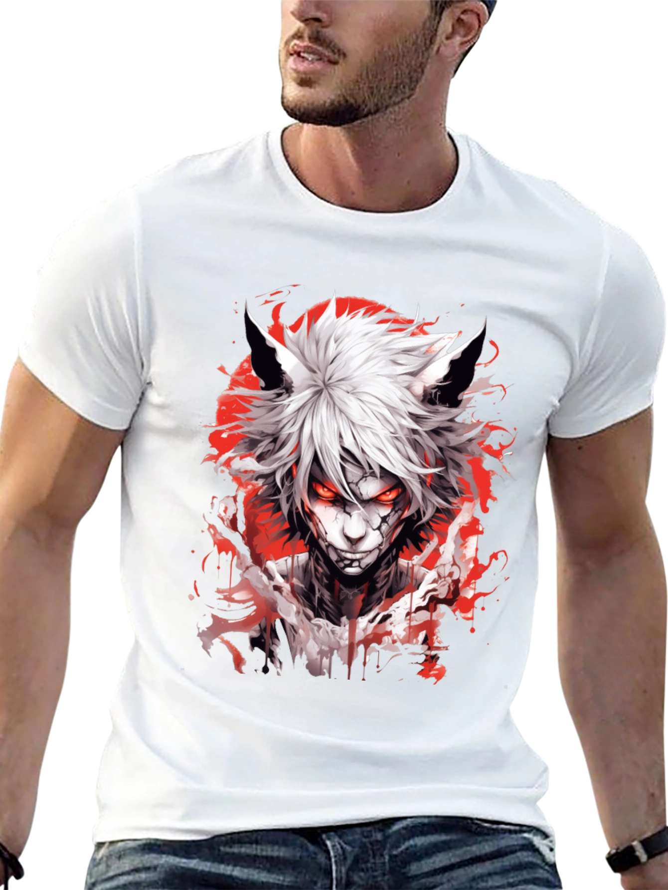 Anime Wolf Graphic Tee - Mens Black T-Shirt