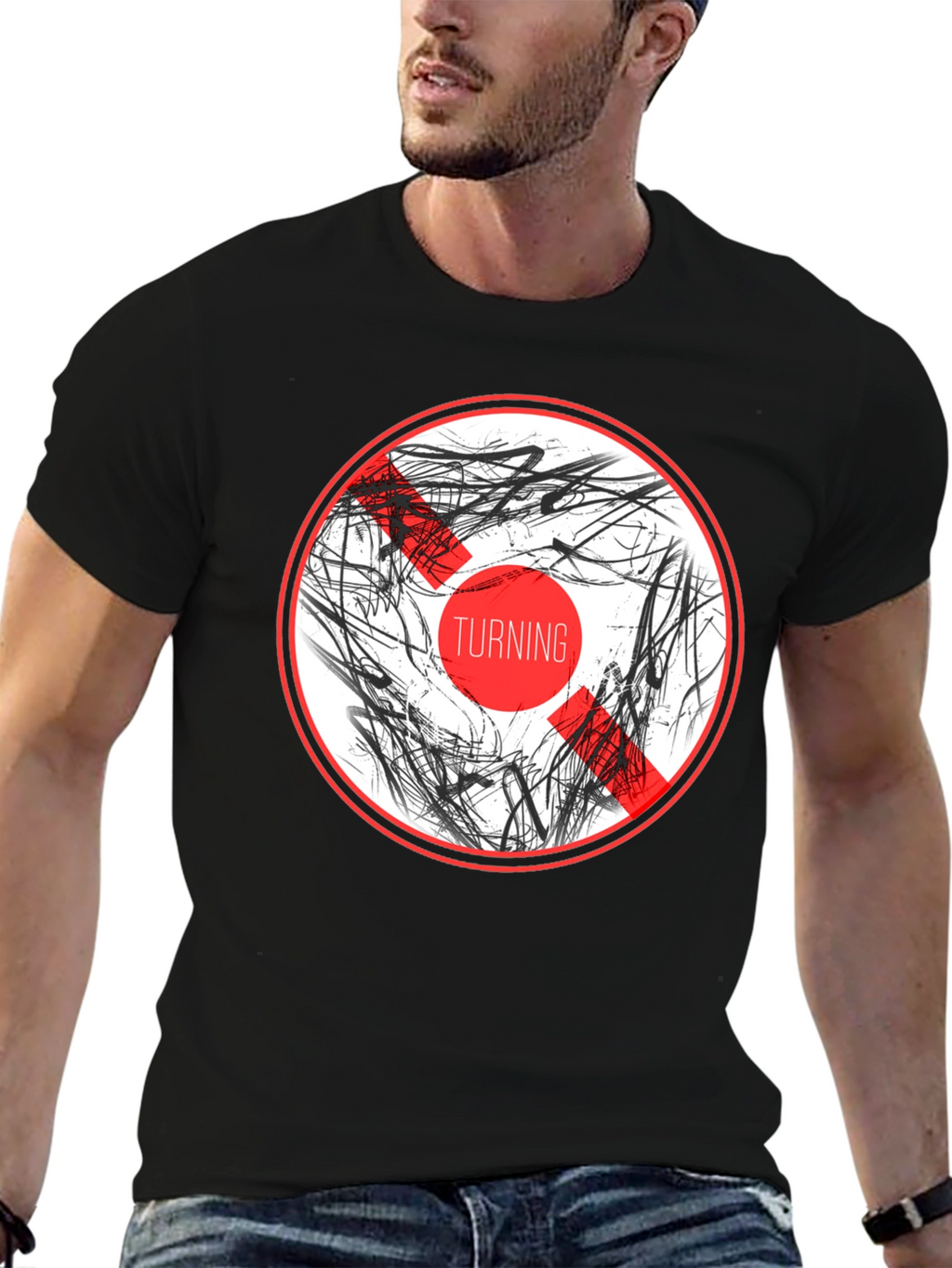 Abstract Graphic Print Crew Neck T-Shirt - Black