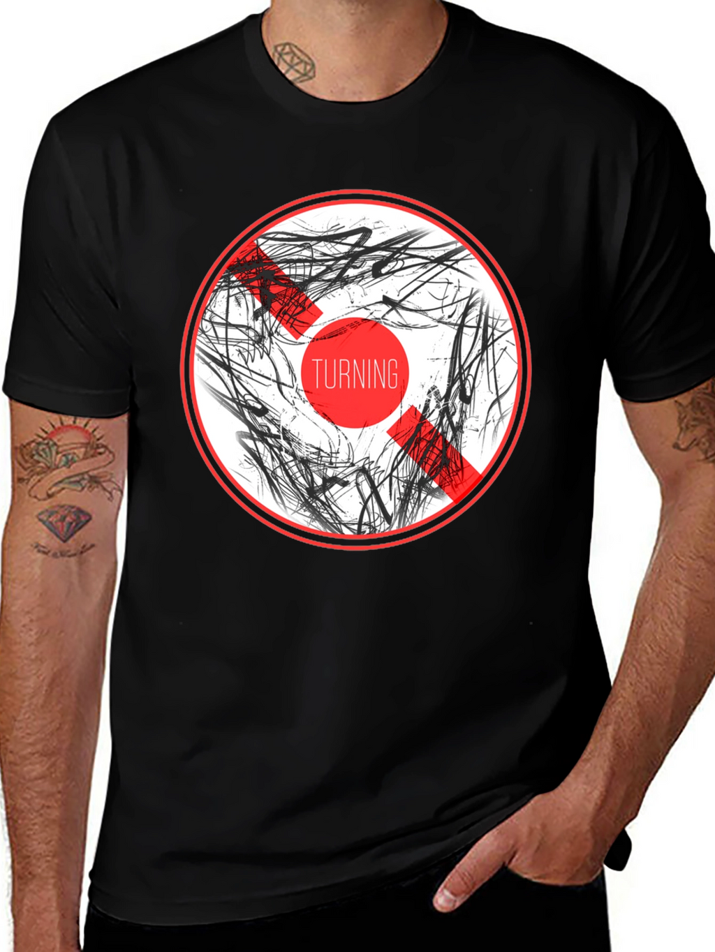 Abstract Graphic Print Crew Neck T-Shirt - Black