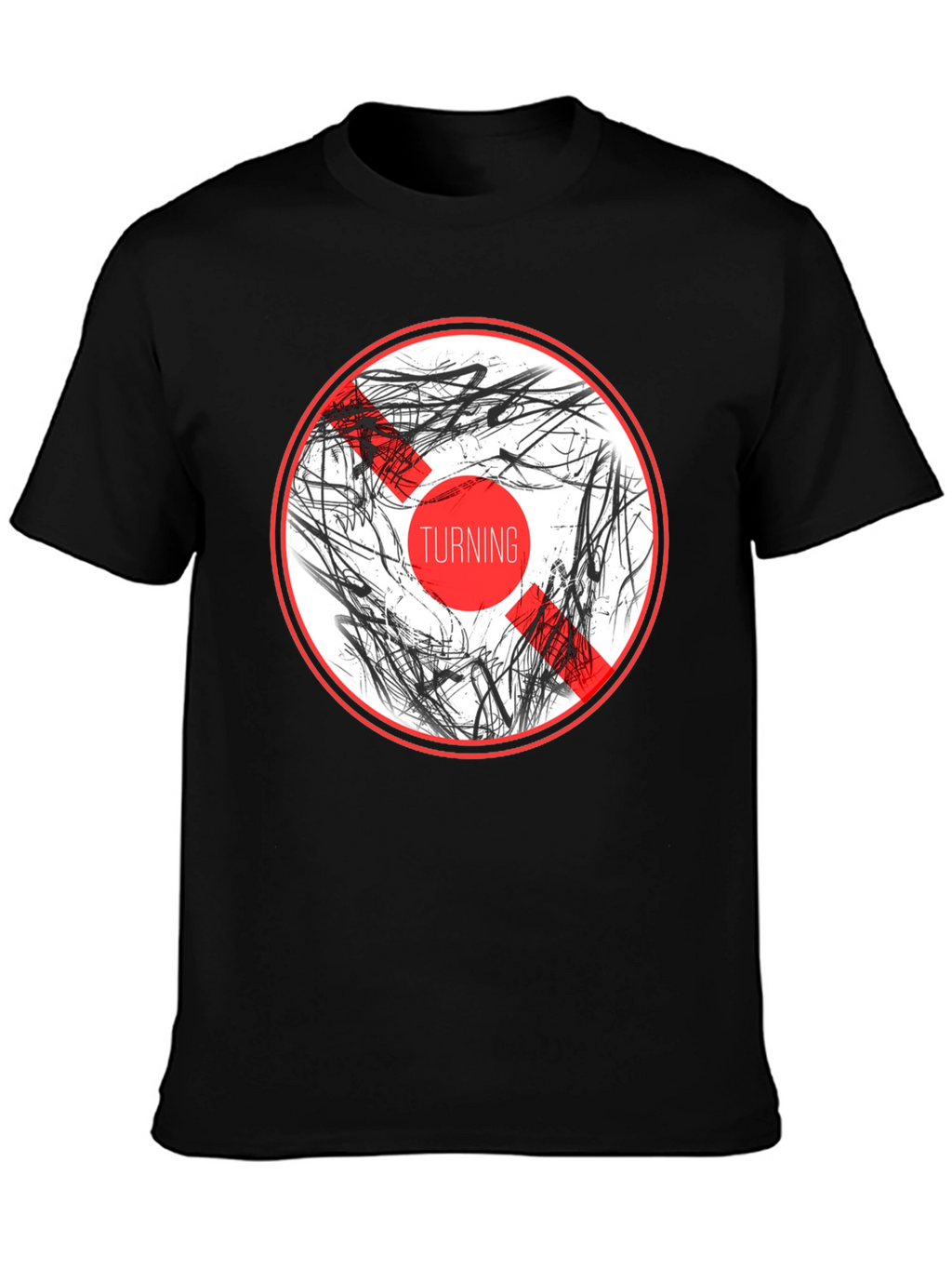 Abstract Graphic Print Crew Neck T-Shirt - Black