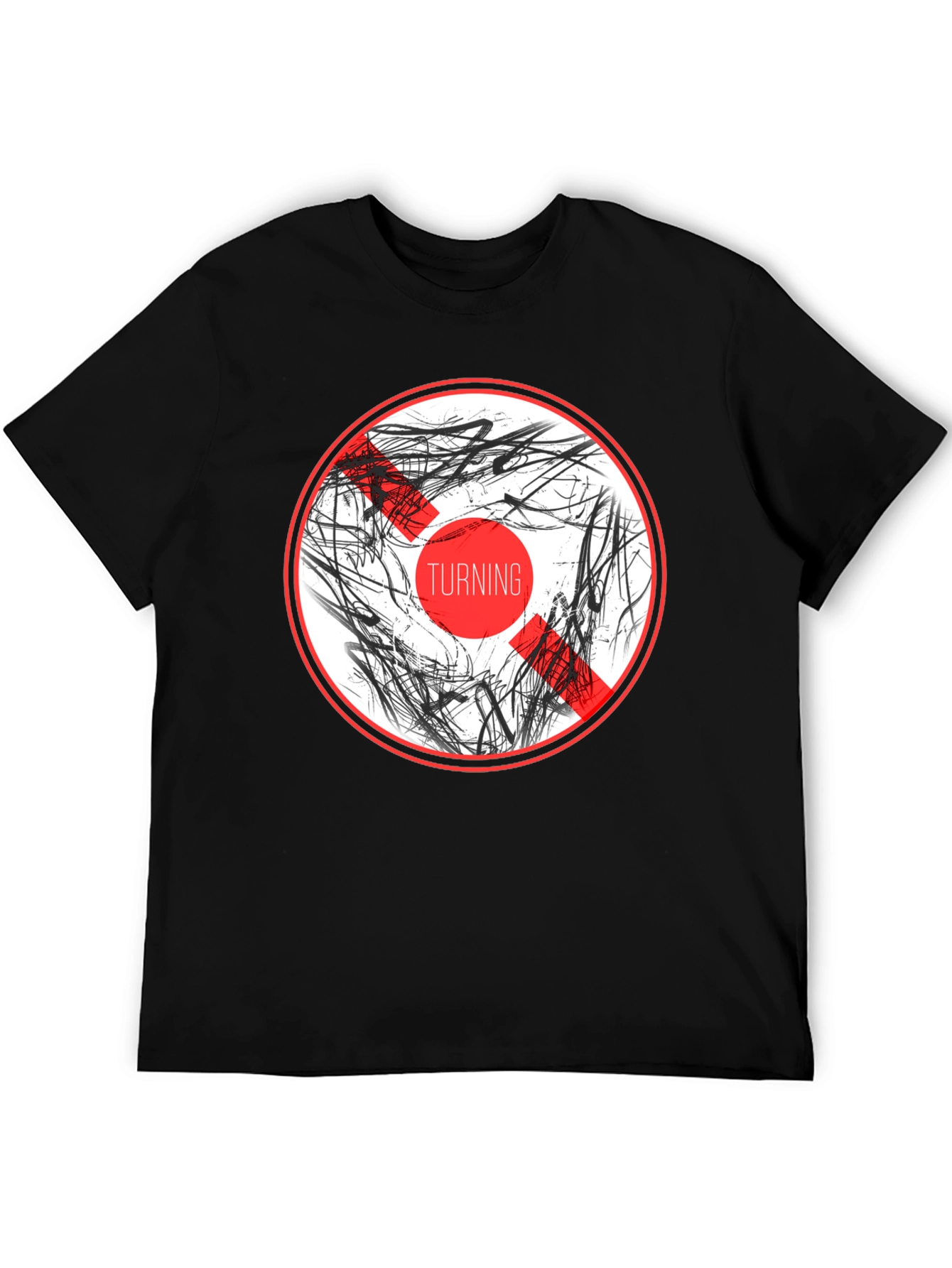 Abstract Graphic Print Crew Neck T-Shirt - Black