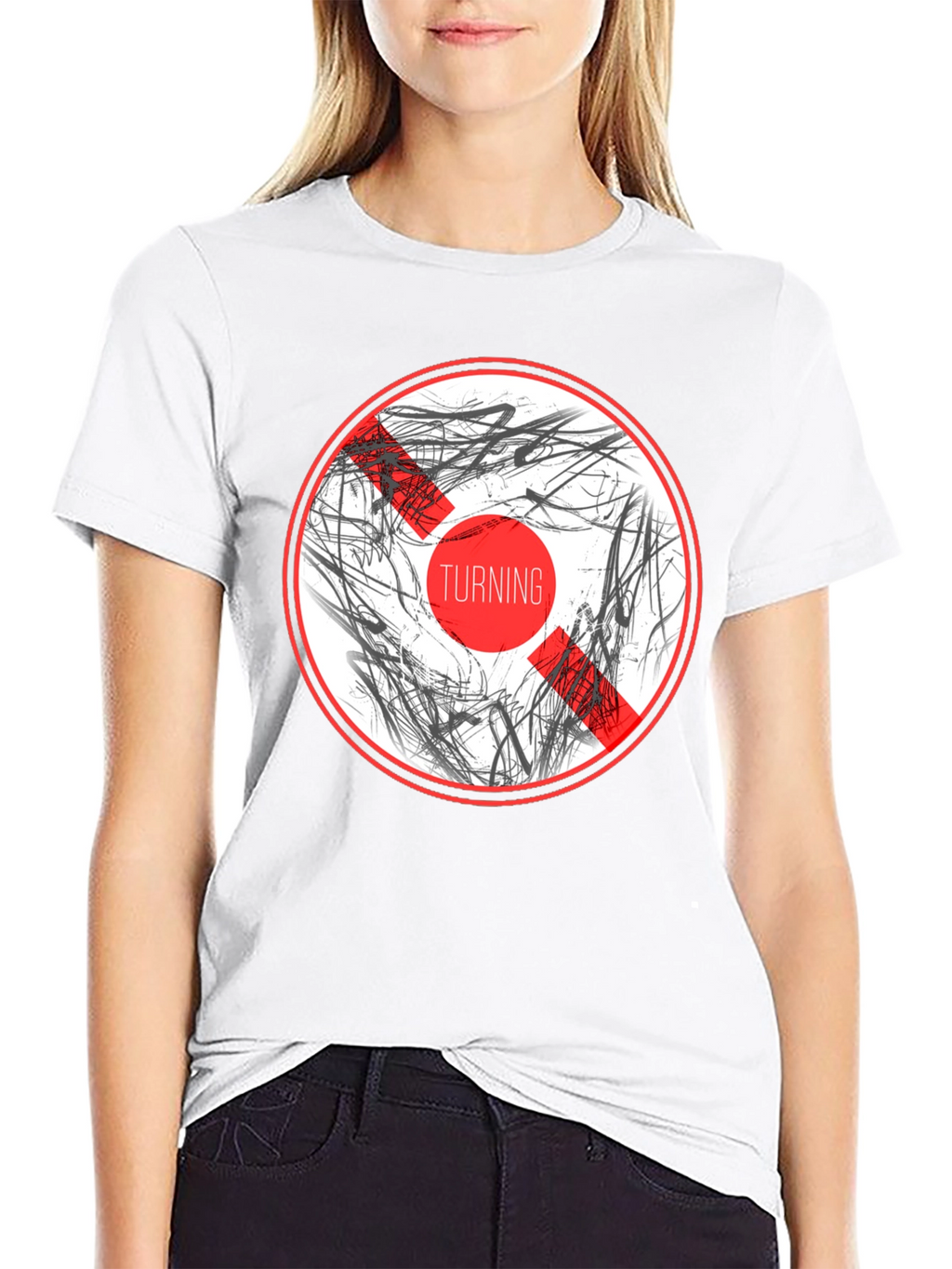 Abstract Graphic Print Crew Neck T-Shirt - Black