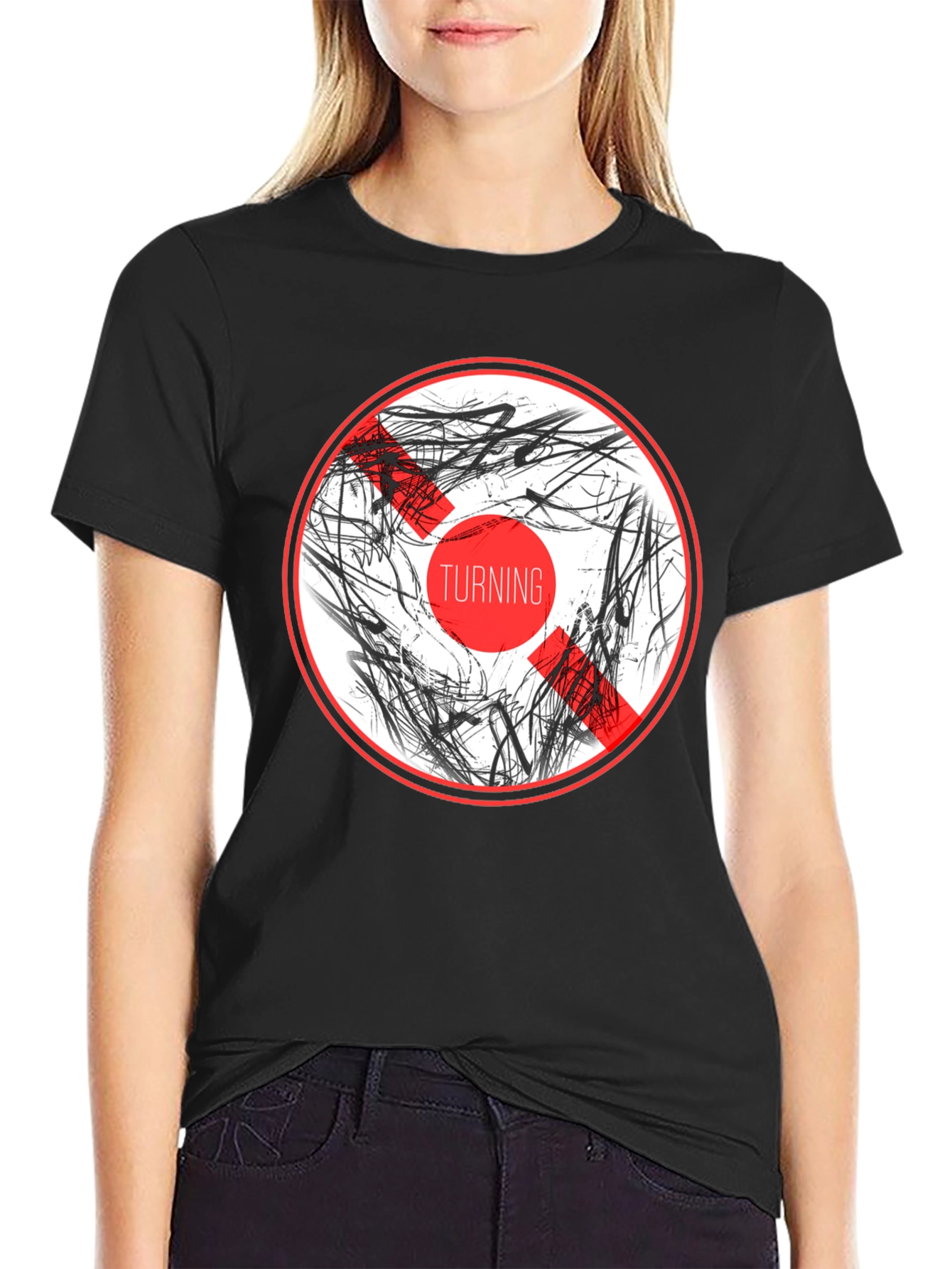 Abstract Graphic Print Crew Neck T-Shirt - Black