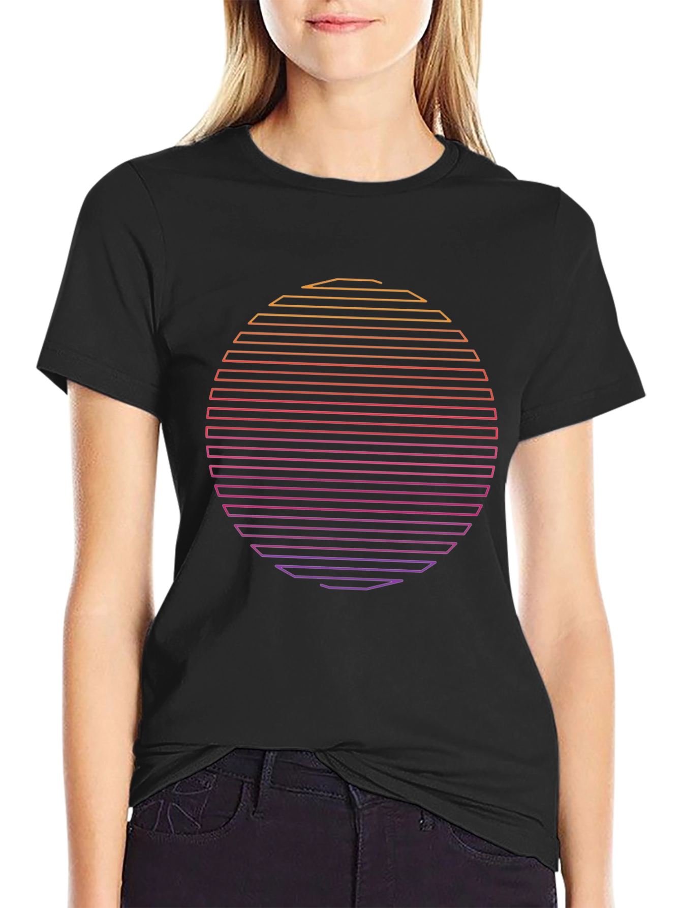 Retro Sunset Graphic Tee - Black Cotton Blend