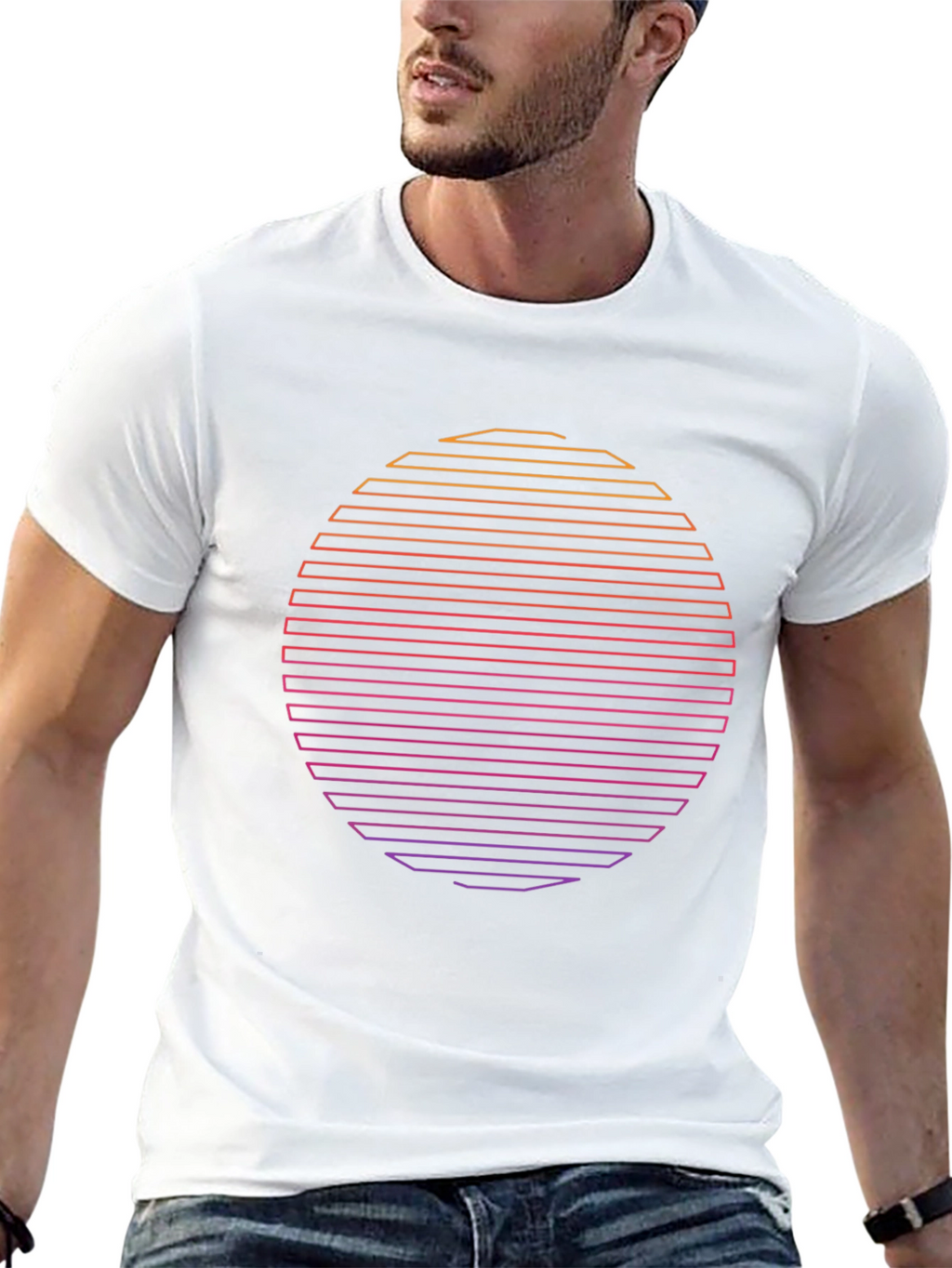Retro Sunset Graphic Tee - Black Cotton Blend