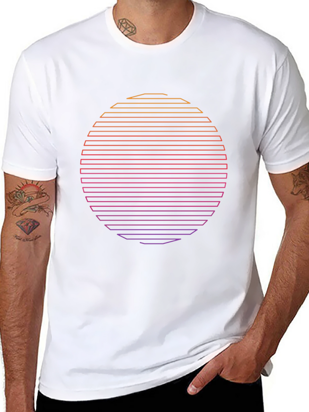 Retro Sunset Graphic Tee - Black Cotton Blend