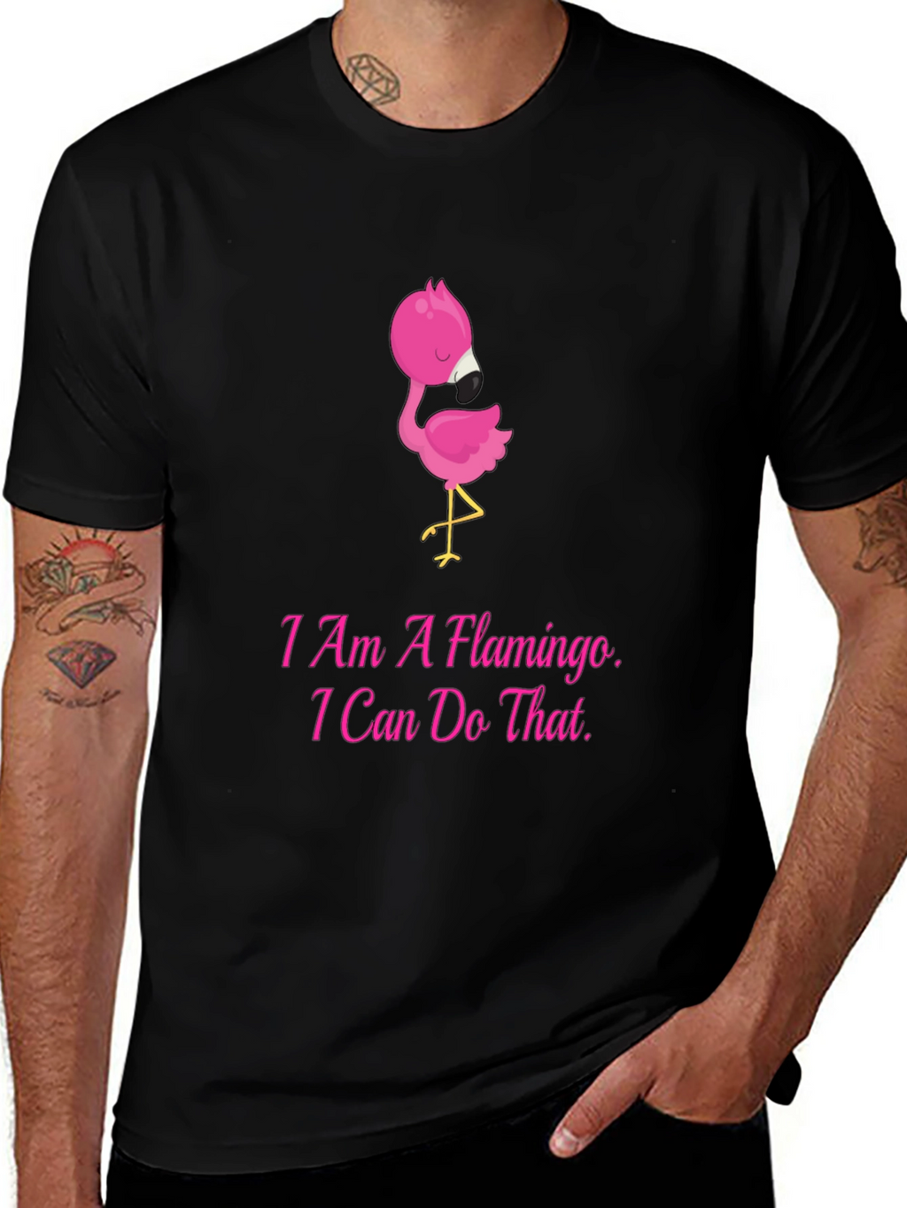 I Am A Flamingo Mens Black T-Shirt