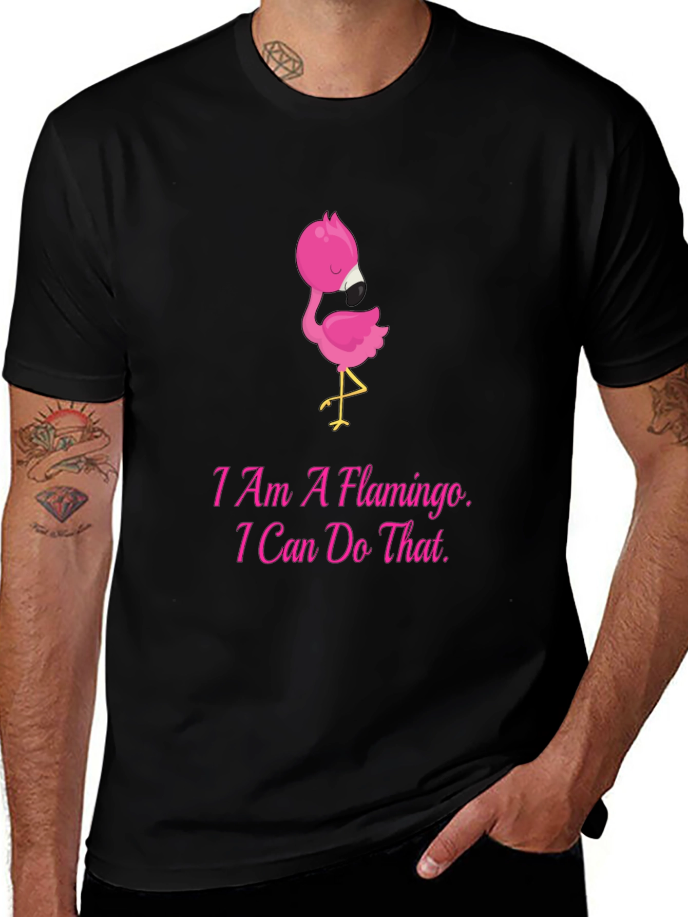 I Am A Flamingo Mens Black T-Shirt