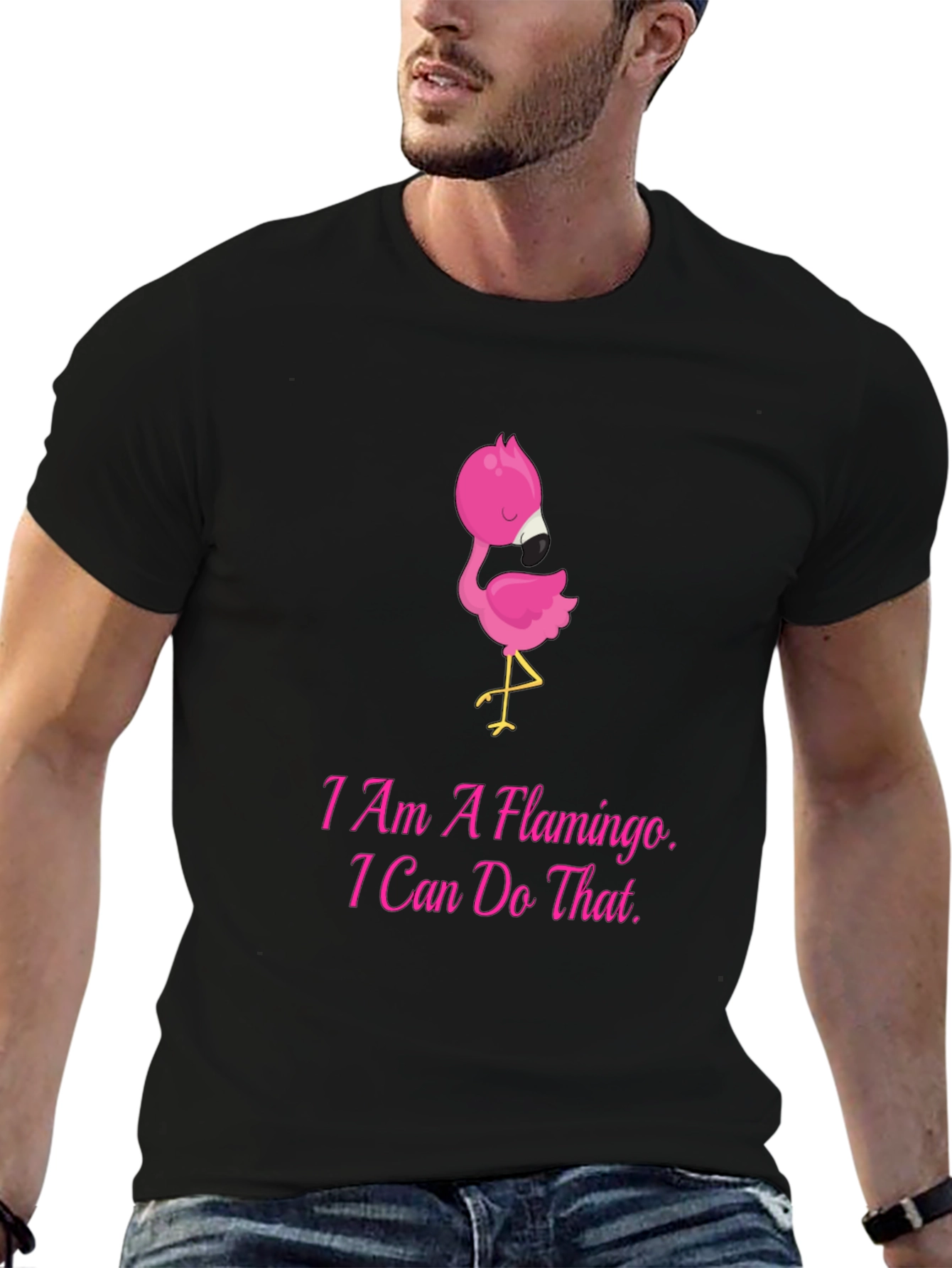 I Am A Flamingo Mens Black T-Shirt