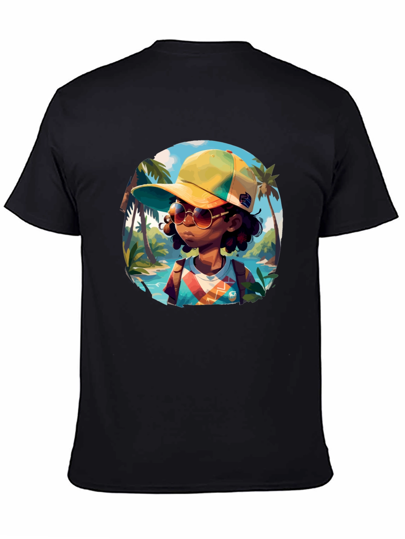 Island Traveler T-Shirt - Black Cotton Graphic Tee