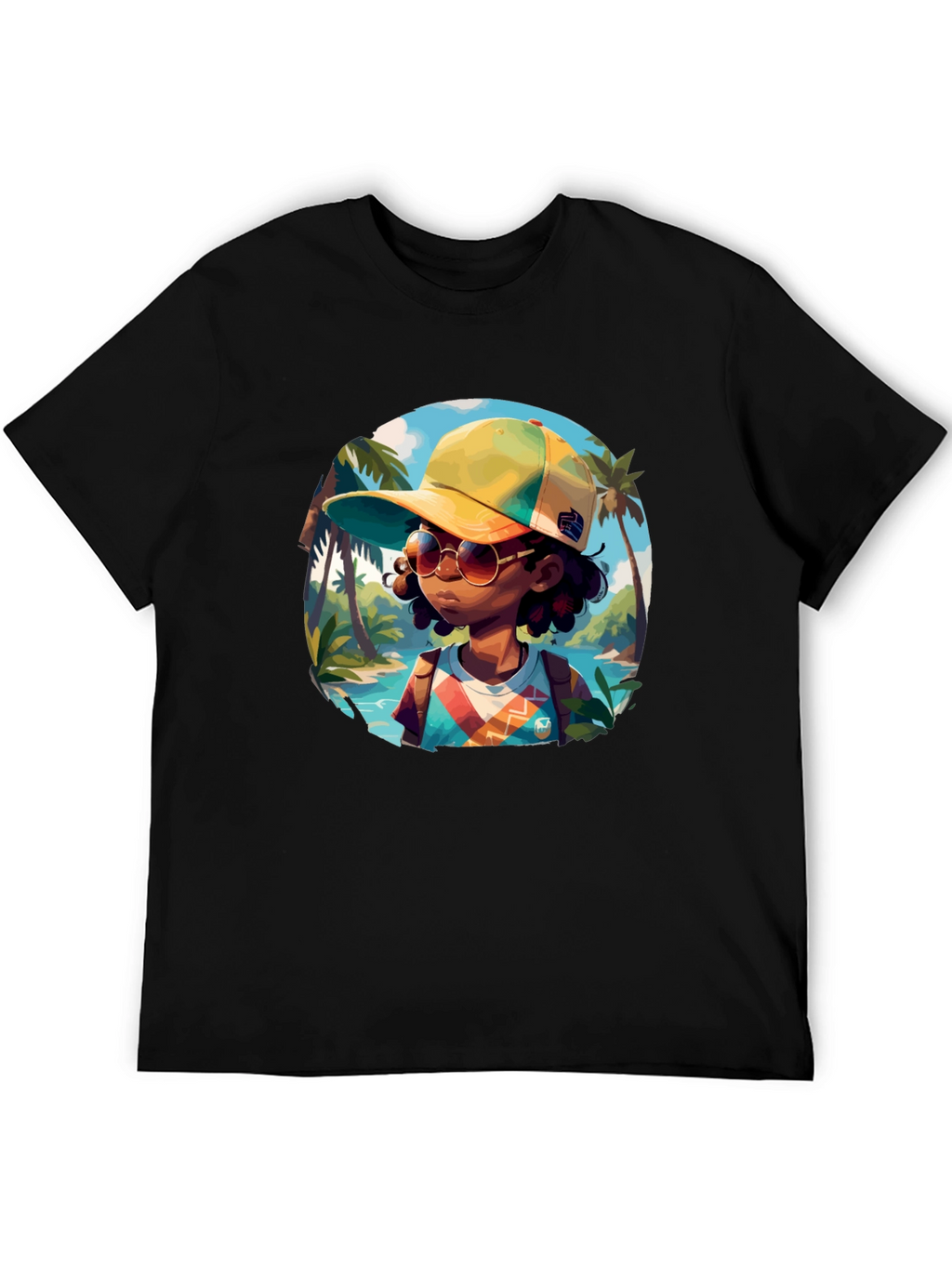 Island Traveler T-Shirt - Black Cotton Graphic Tee