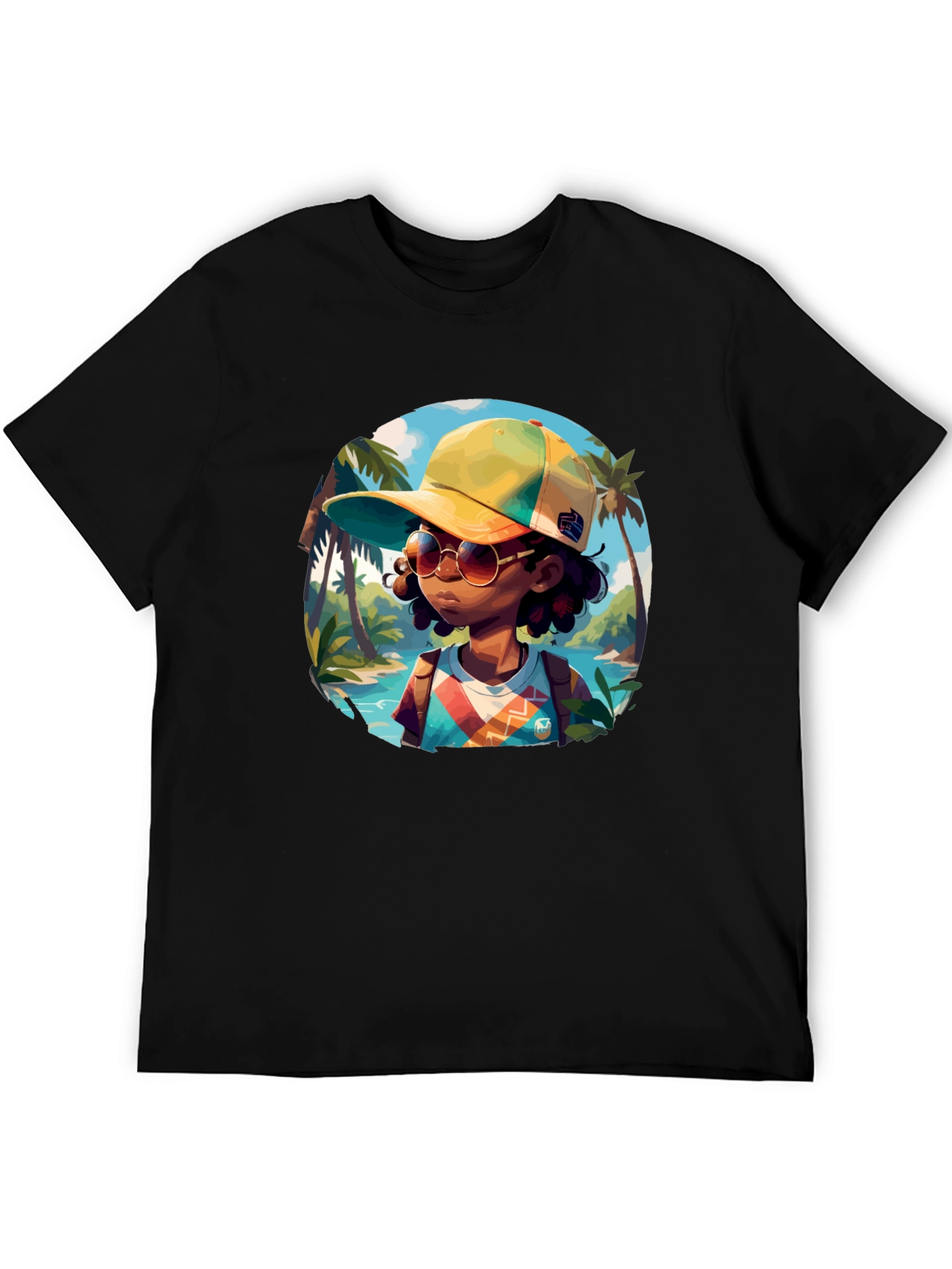 Island Traveler T-Shirt - Black Cotton Graphic Tee
