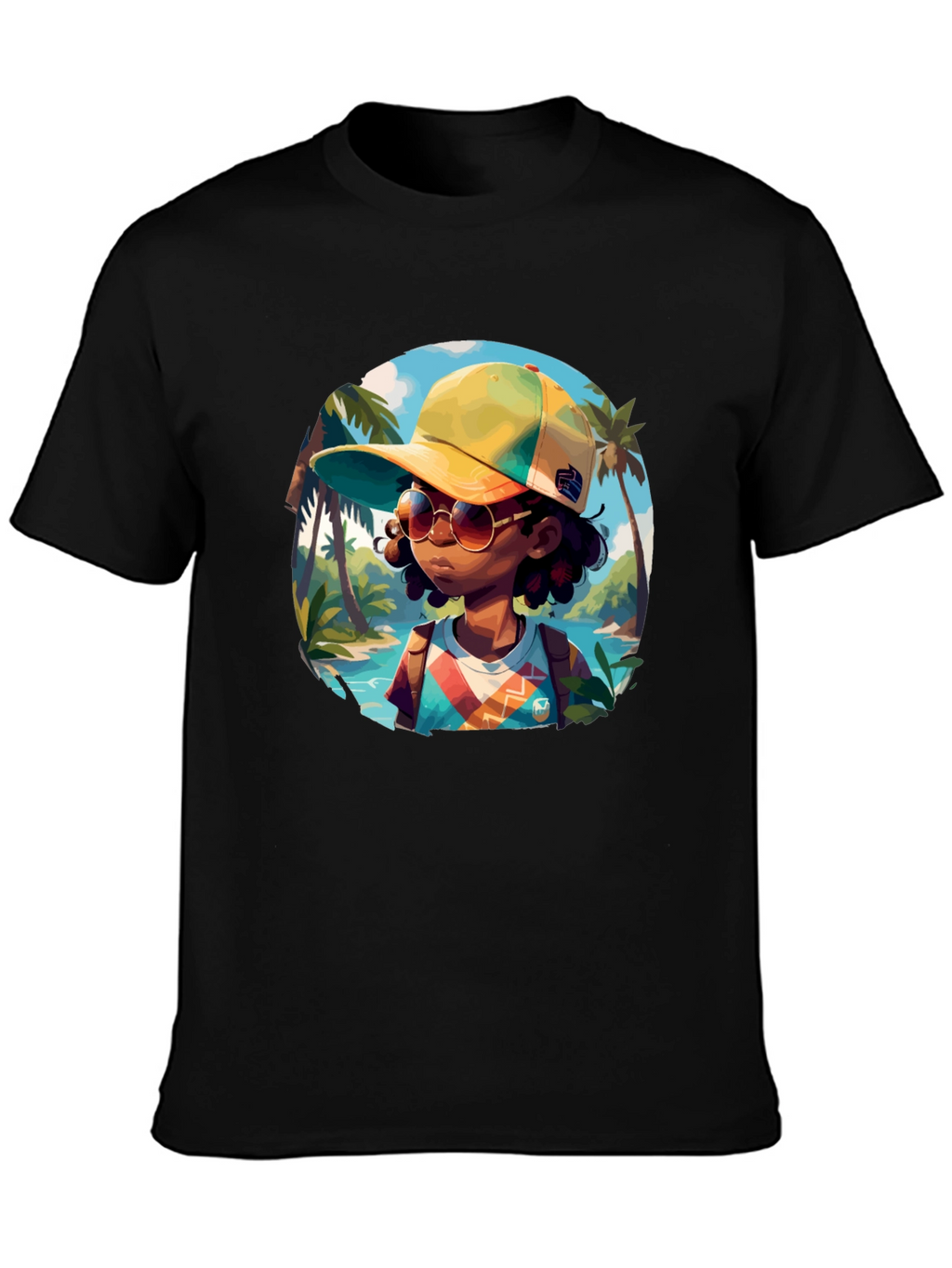 Island Traveler T-Shirt - Black Cotton Graphic Tee