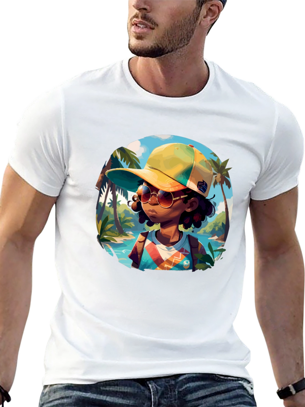 Island Traveler T-Shirt - Black Cotton Graphic Tee