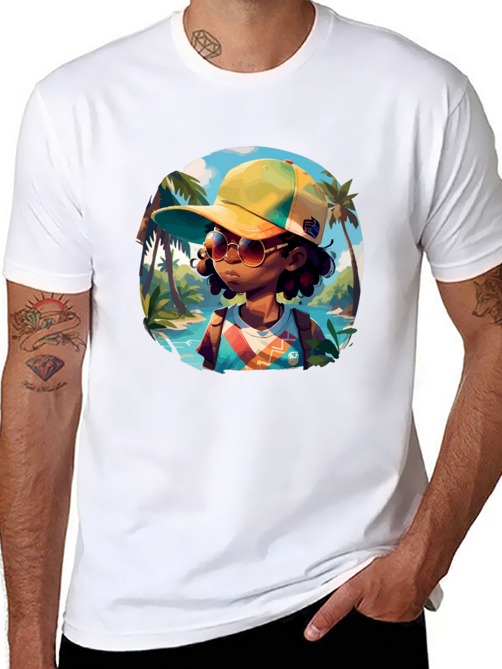 Island Traveler T-Shirt - Black Cotton Graphic Tee