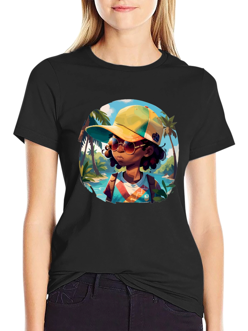 Island Traveler T-Shirt - Black Cotton Graphic Tee