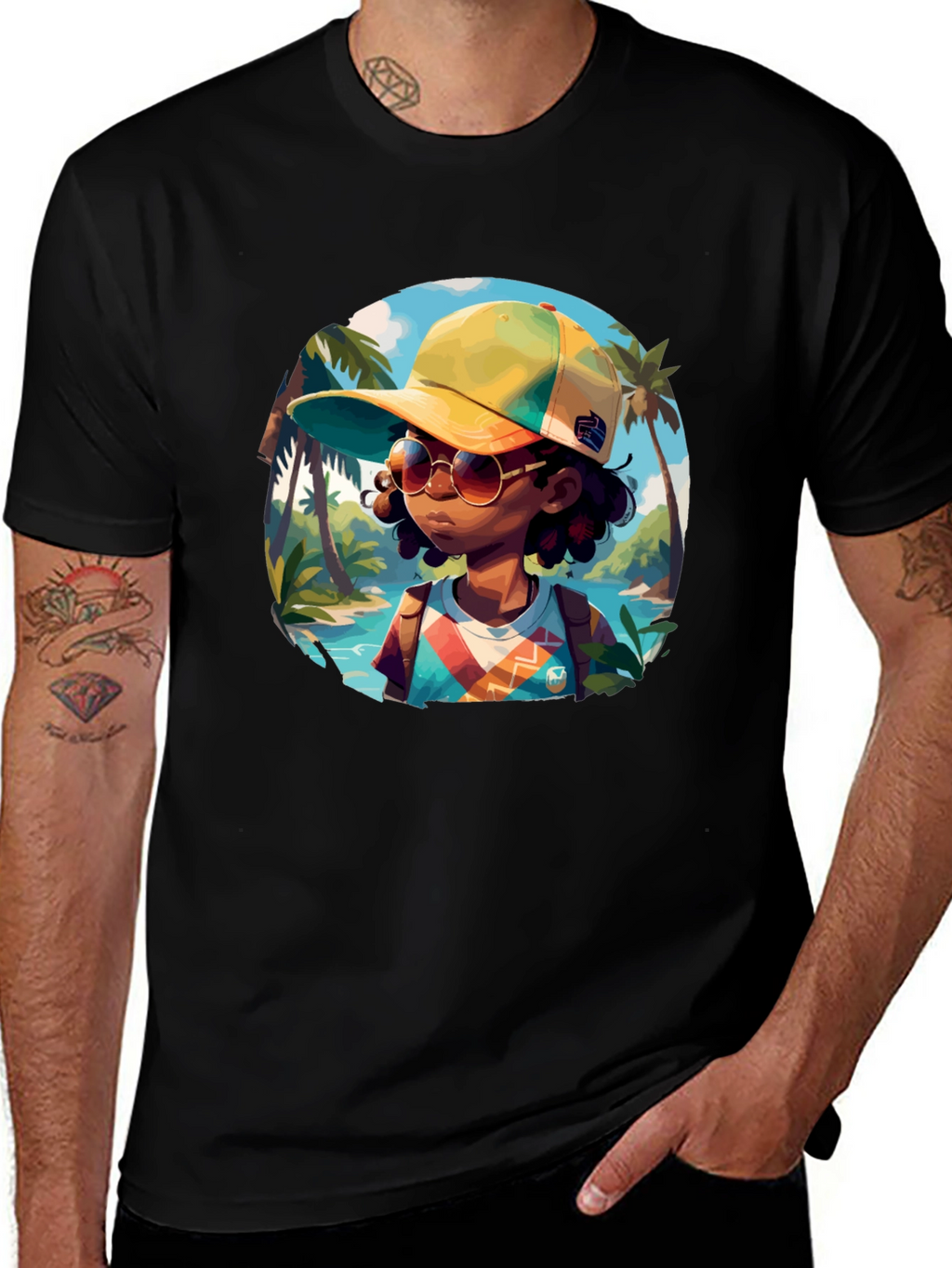 Island Traveler T-Shirt - Black Cotton Graphic Tee