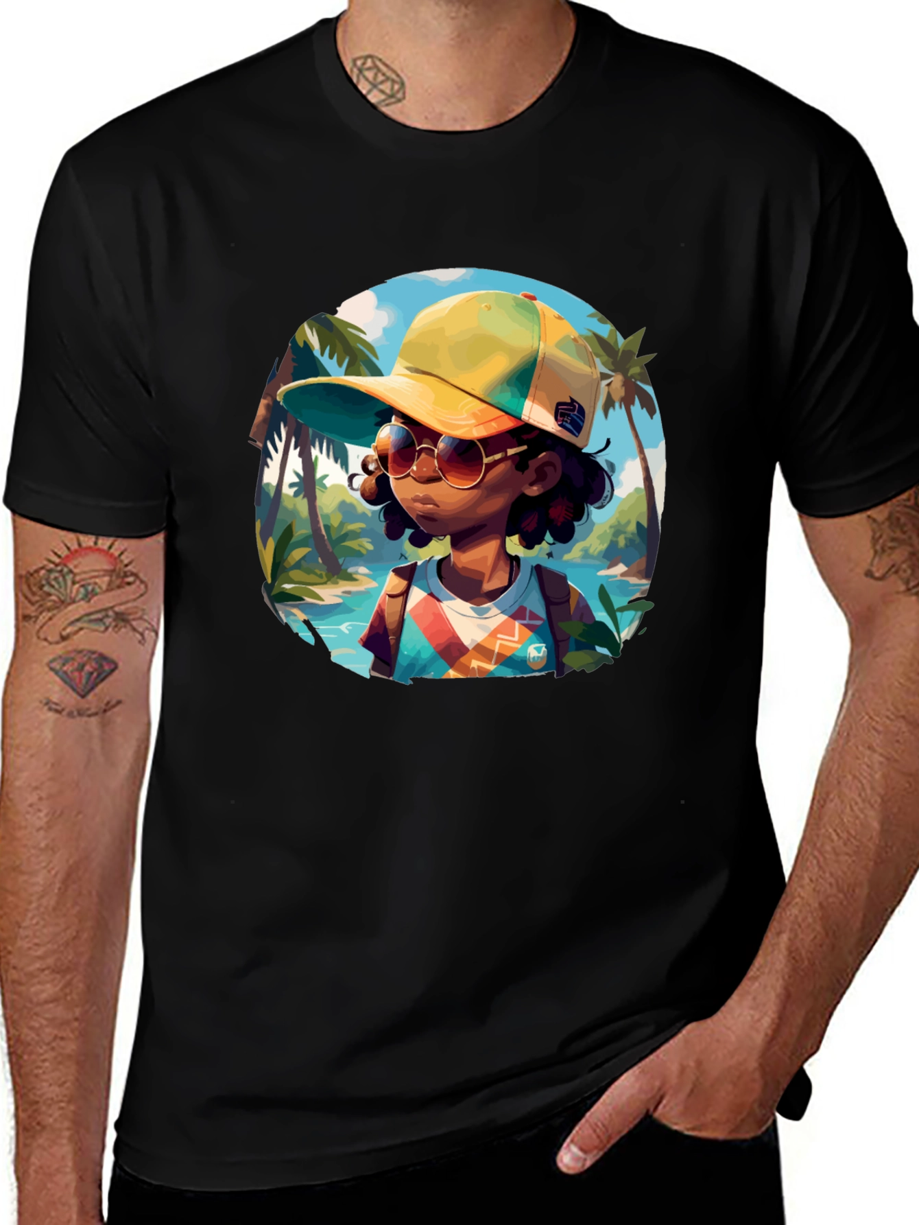 Island Traveler T-Shirt - Black Cotton Graphic Tee
