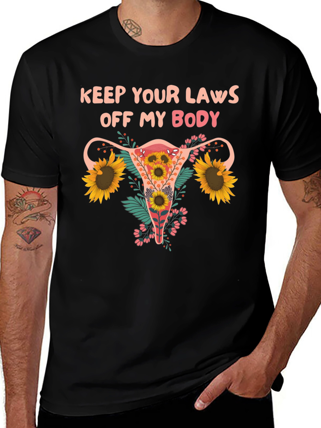 Feminist Floral Uterus T-Shirt: Keep Your Laws Off My Body