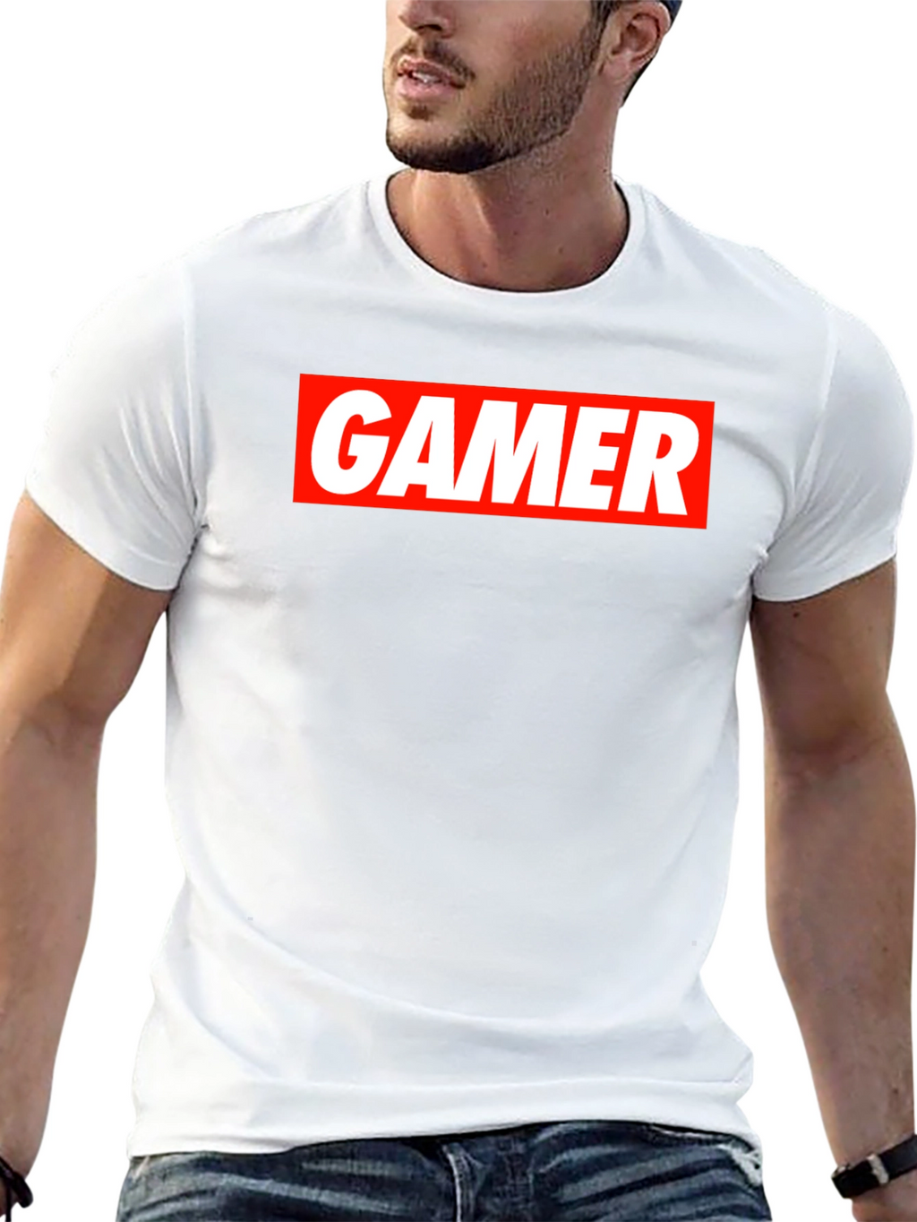 Gamer T-Shirt - Red and White Print on Black