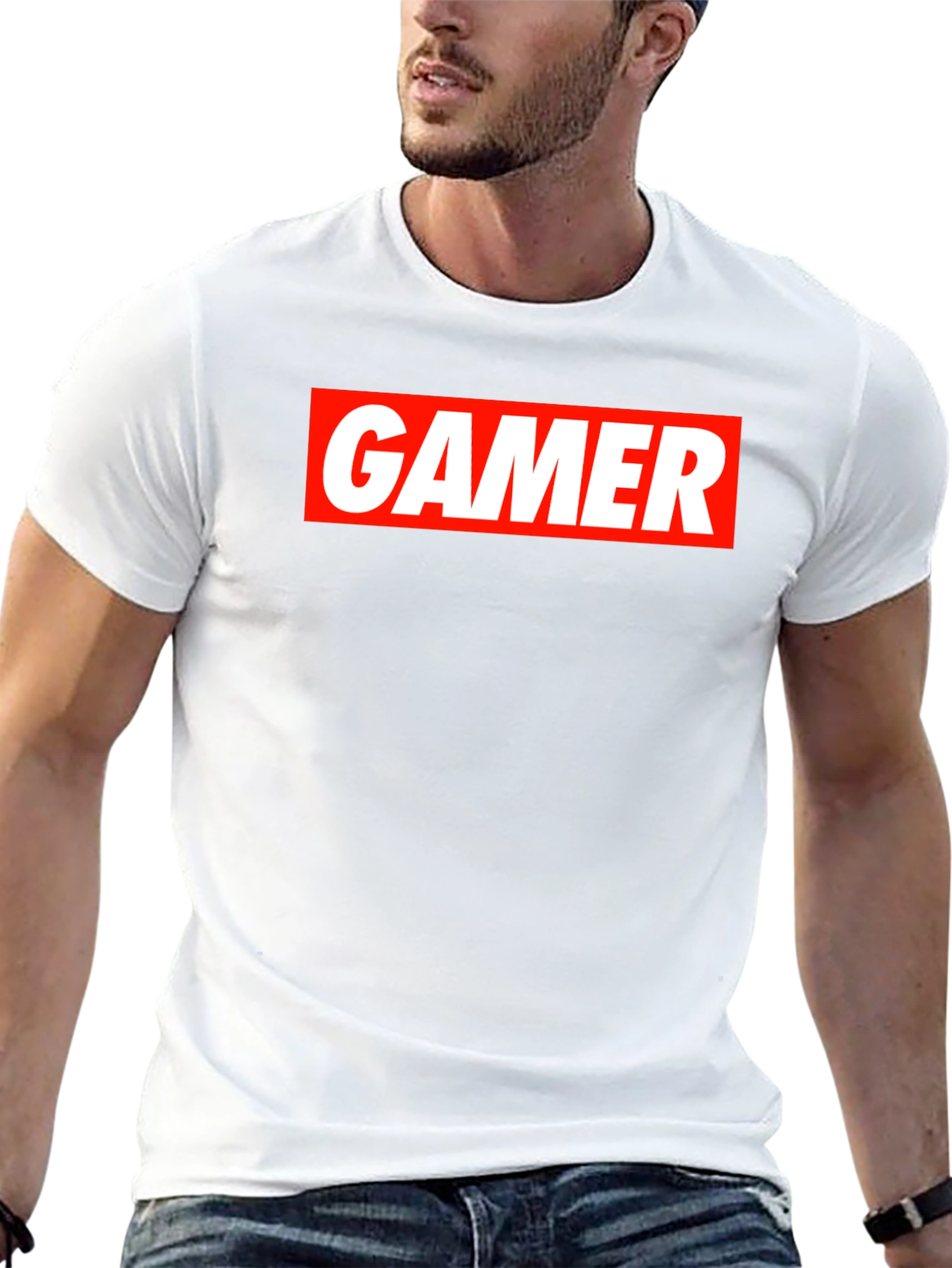 Gamer T-Shirt - Red and White Print on Black