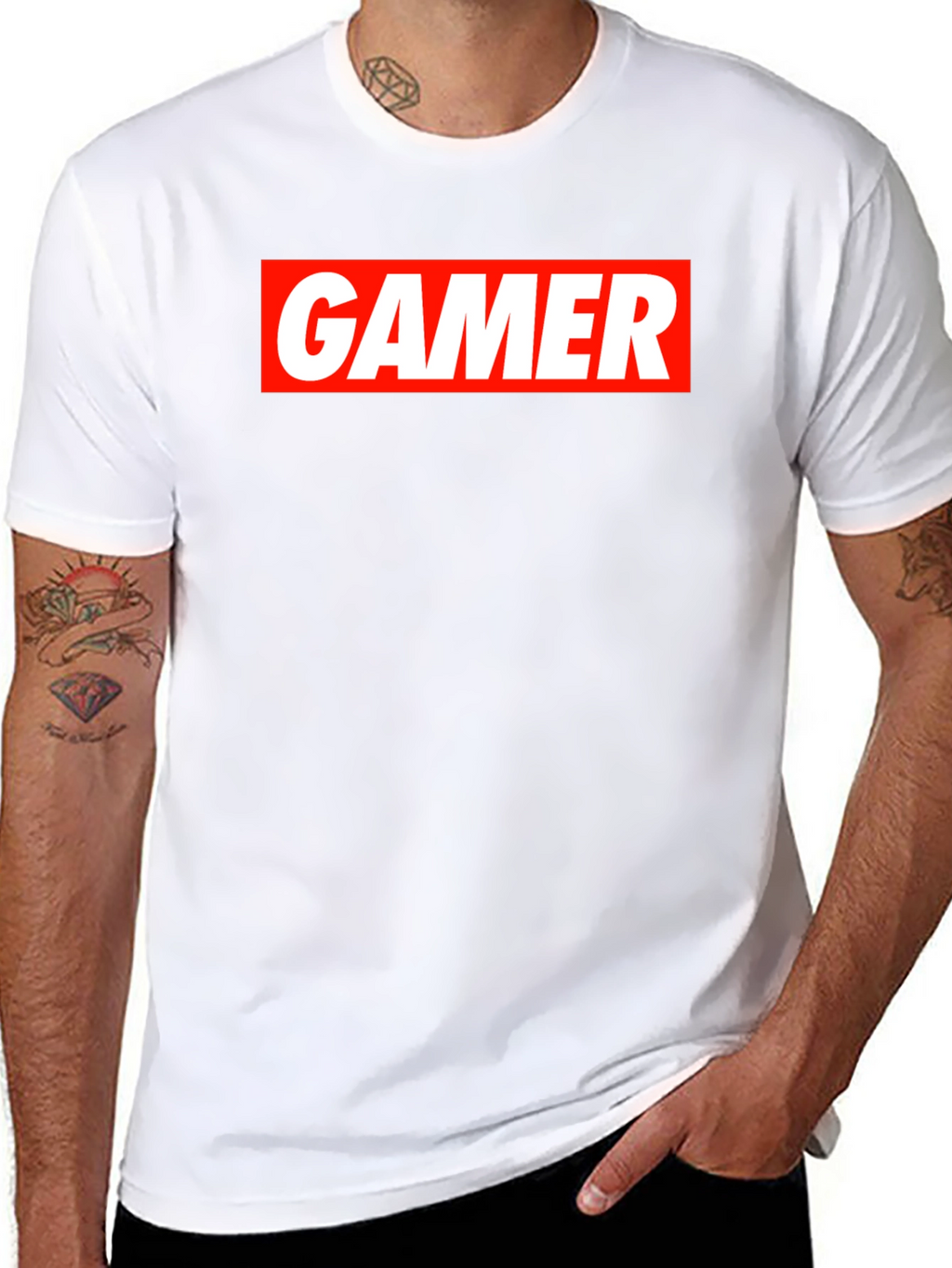 Gamer T-Shirt - Red and White Print on Black