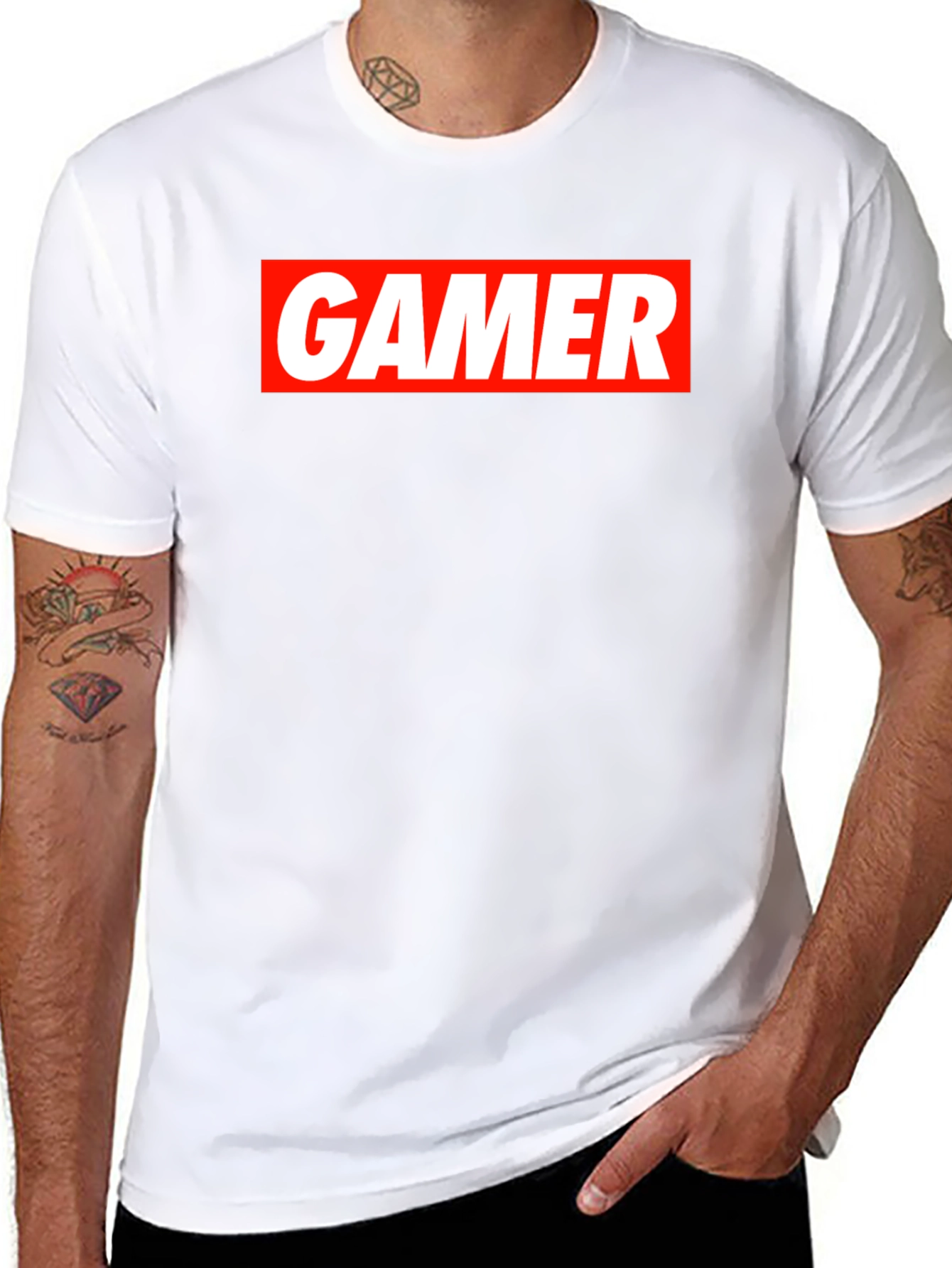 Gamer T-Shirt - Red and White Print on Black