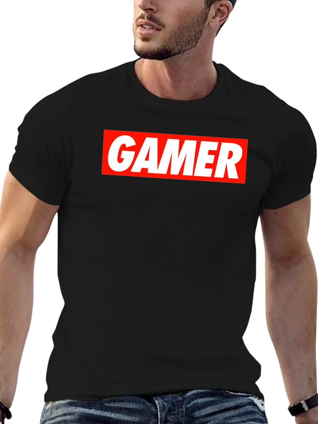 Gamer T-Shirt - Red and White Print on Black