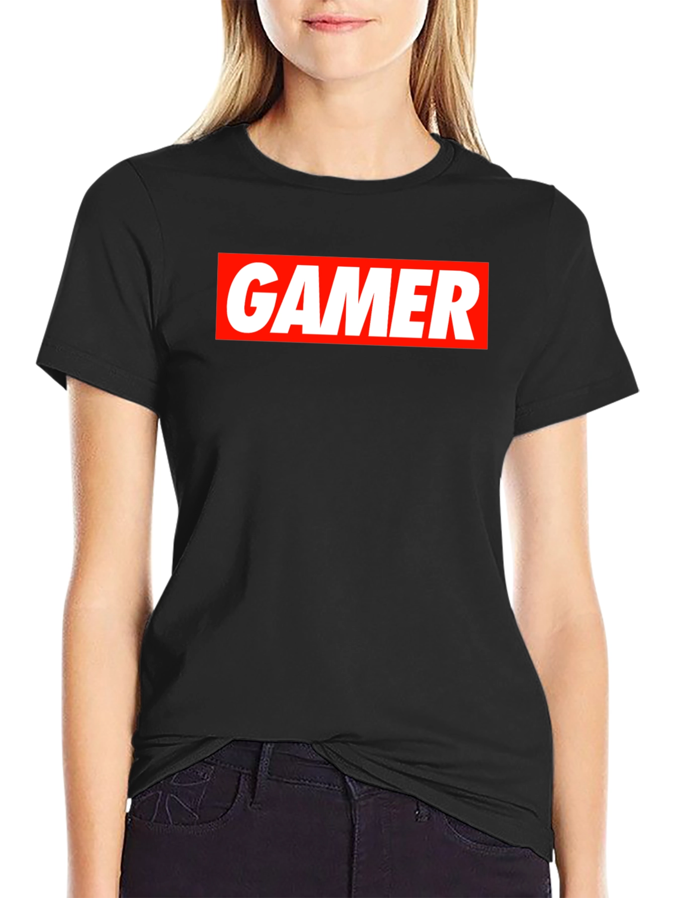 Gamer T-Shirt - Red and White Print on Black