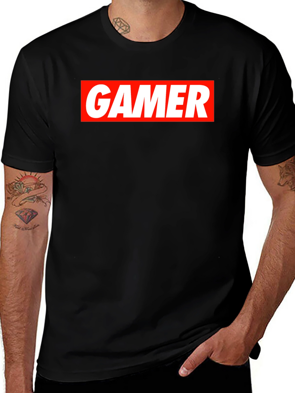 Gamer T-Shirt - Red and White Print on Black