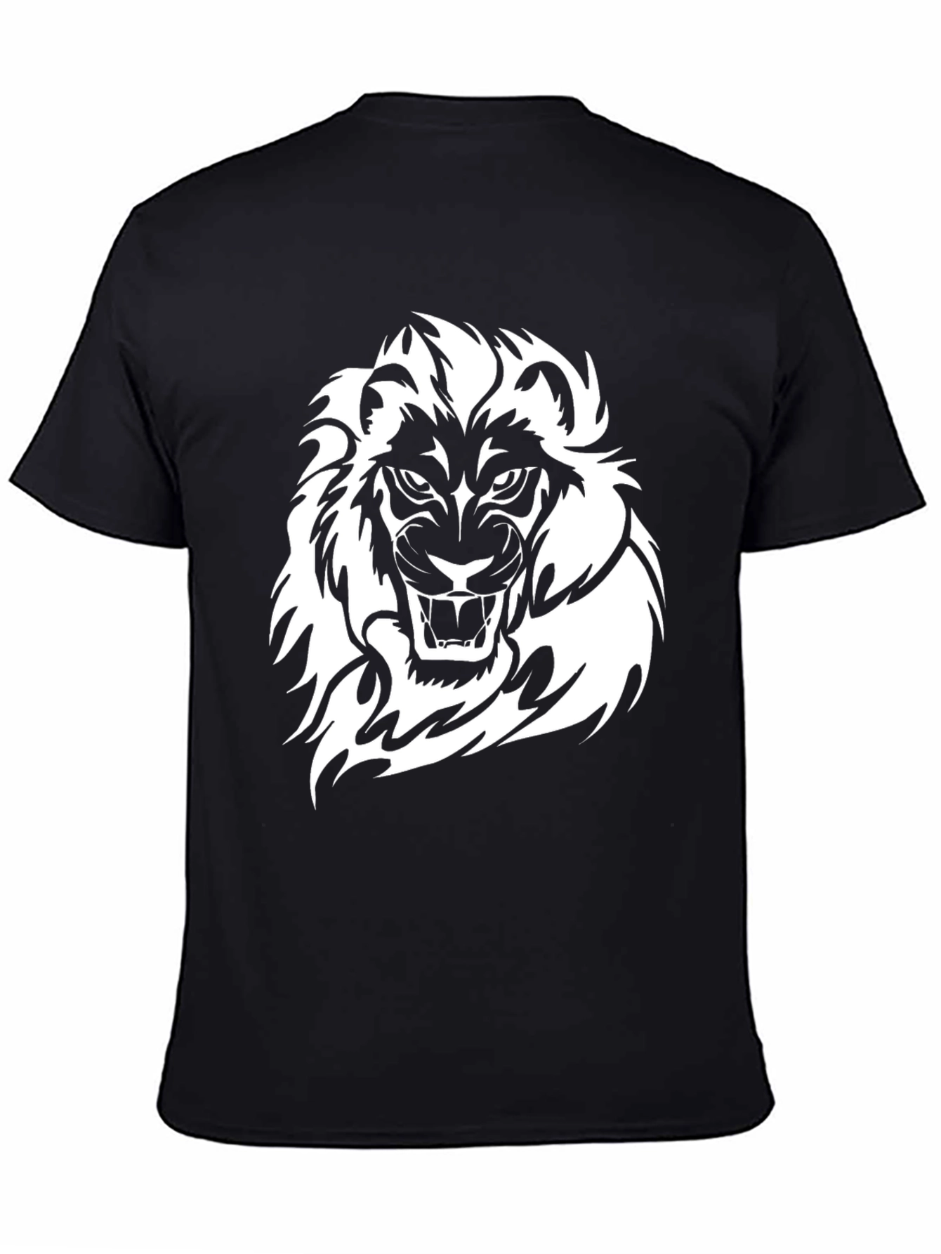 Black T-Shirt with White Lion Graphic