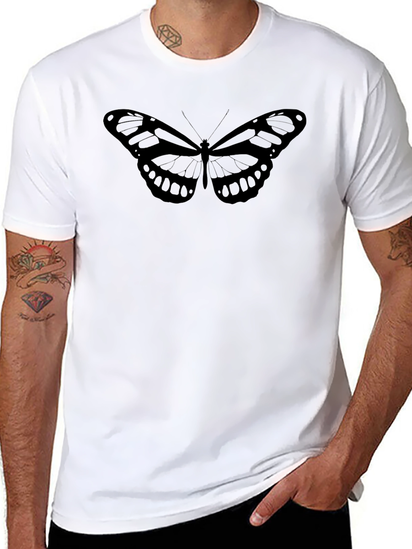 Butterfly Graphic Tee - Black Cotton Casual Shirt