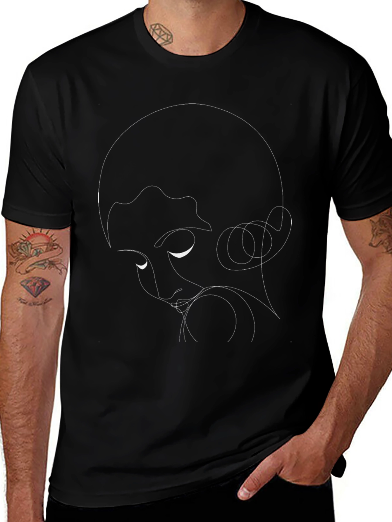 Abstract Face Line Art Black T-Shirt