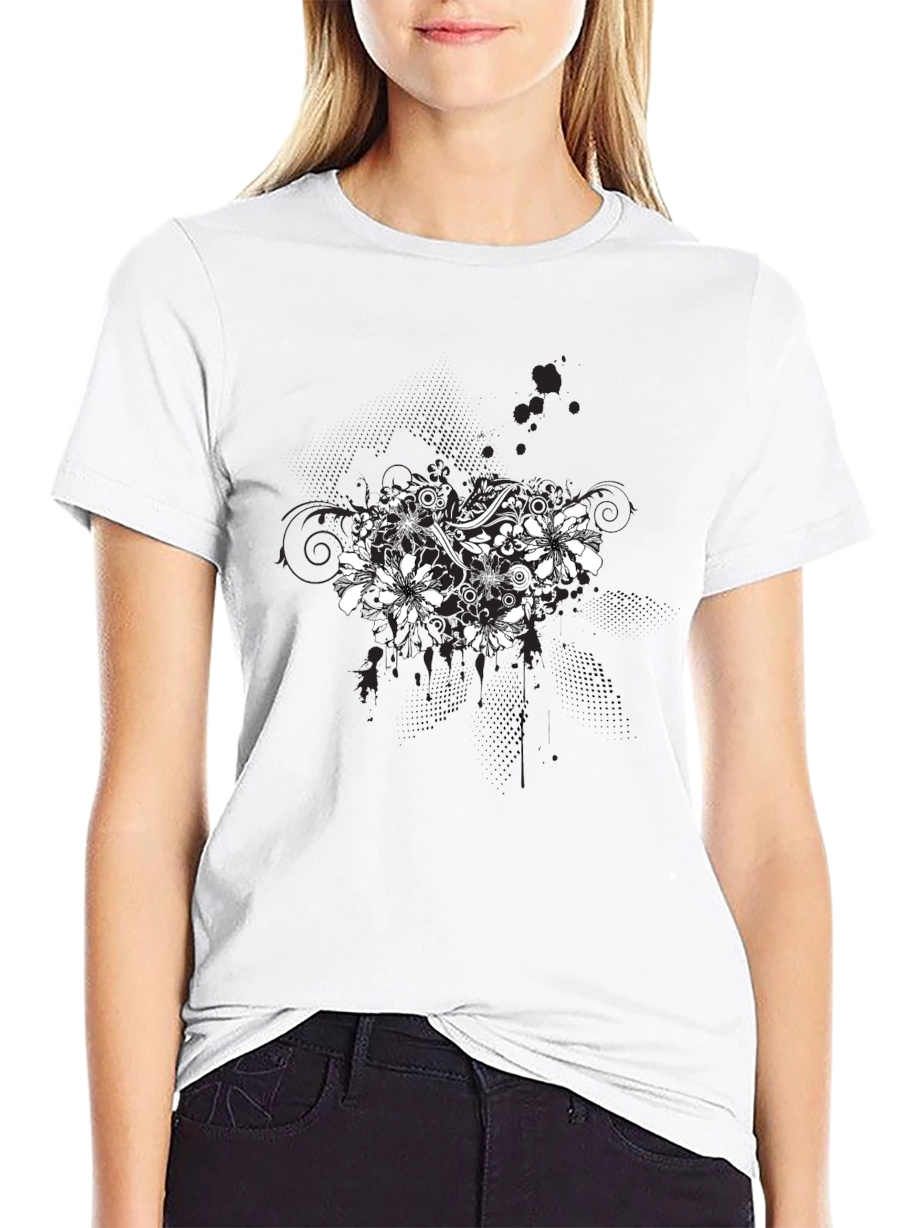 Floral Graphic Black T-Shirt for Men
