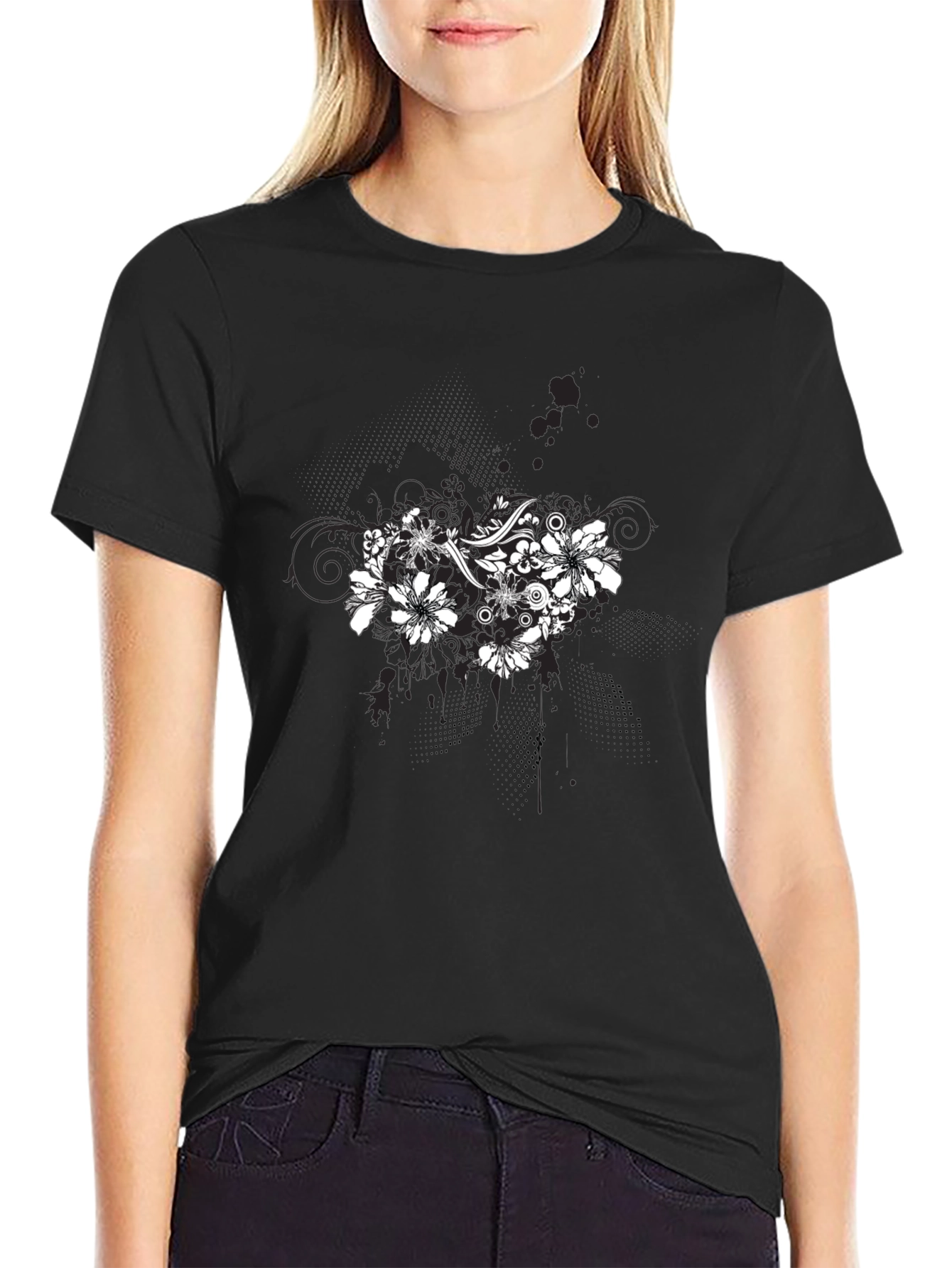 Floral Graphic Black T-Shirt for Men