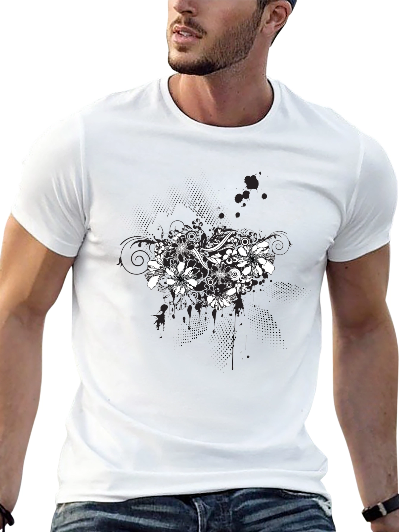 Floral Graphic Black T-Shirt for Men