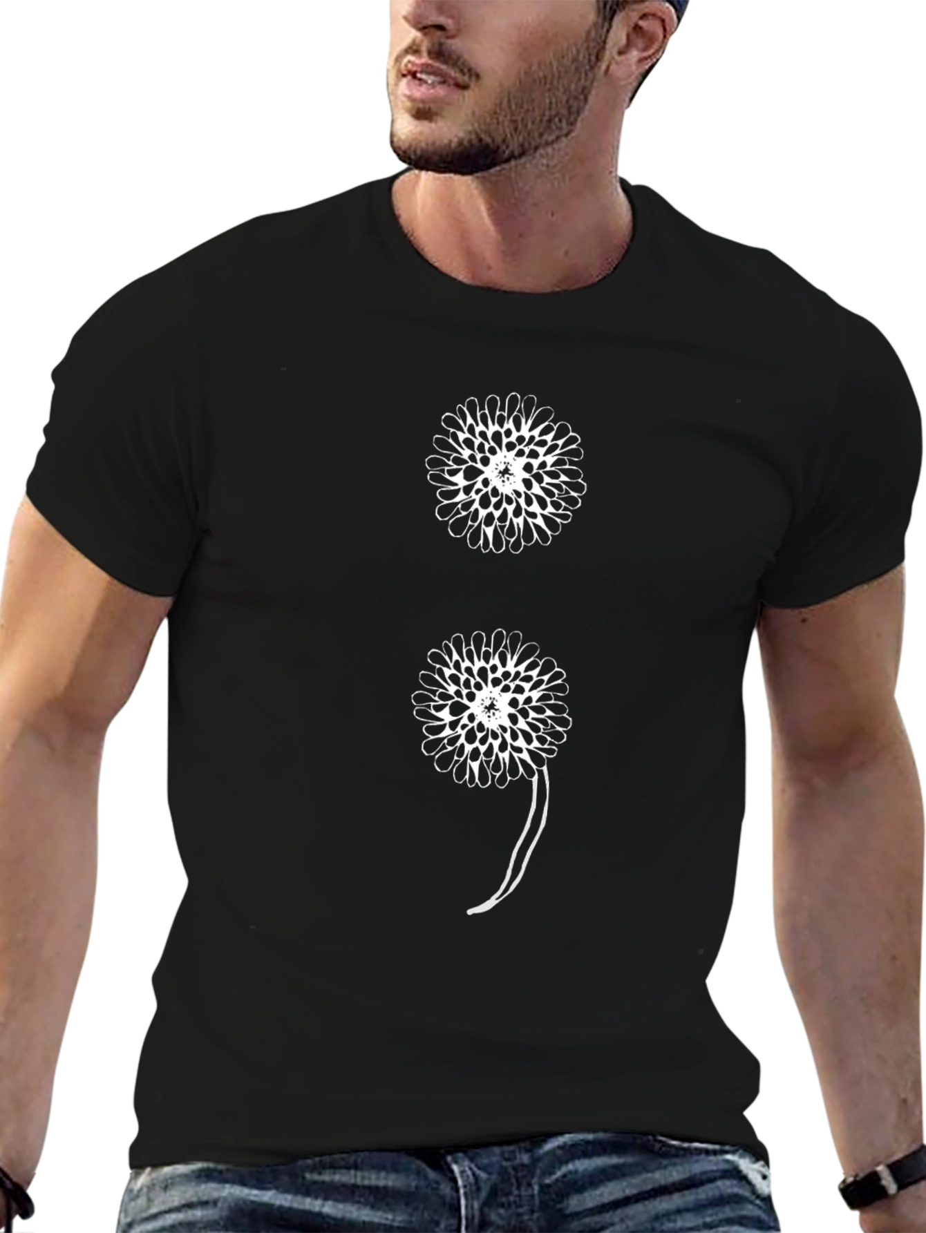 Floral Semicolon Graphic Black Tee