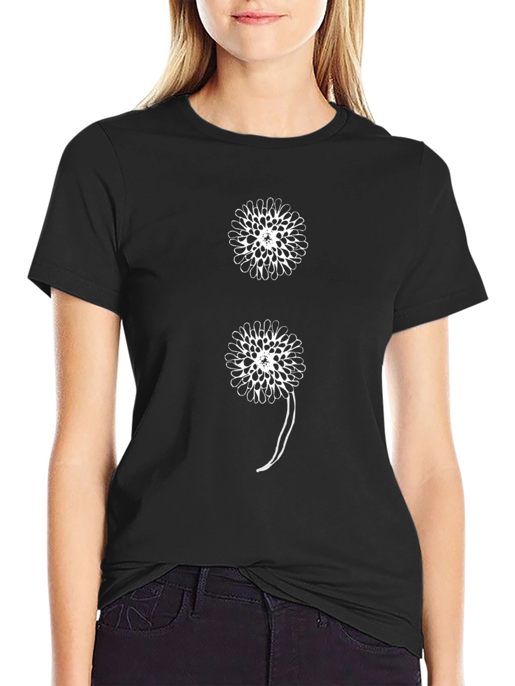 Floral Semicolon Graphic Black Tee