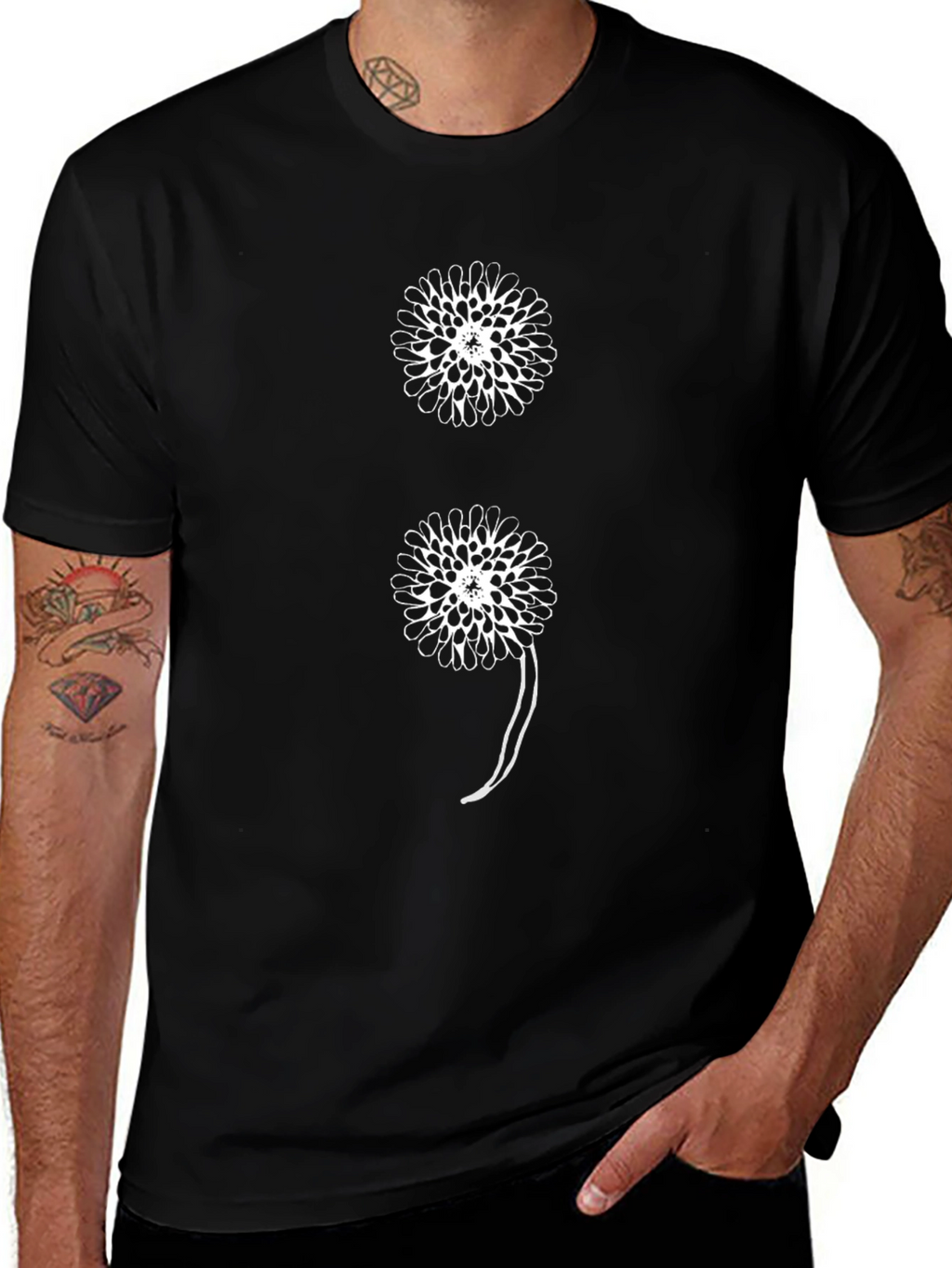 Floral Semicolon Graphic Black Tee