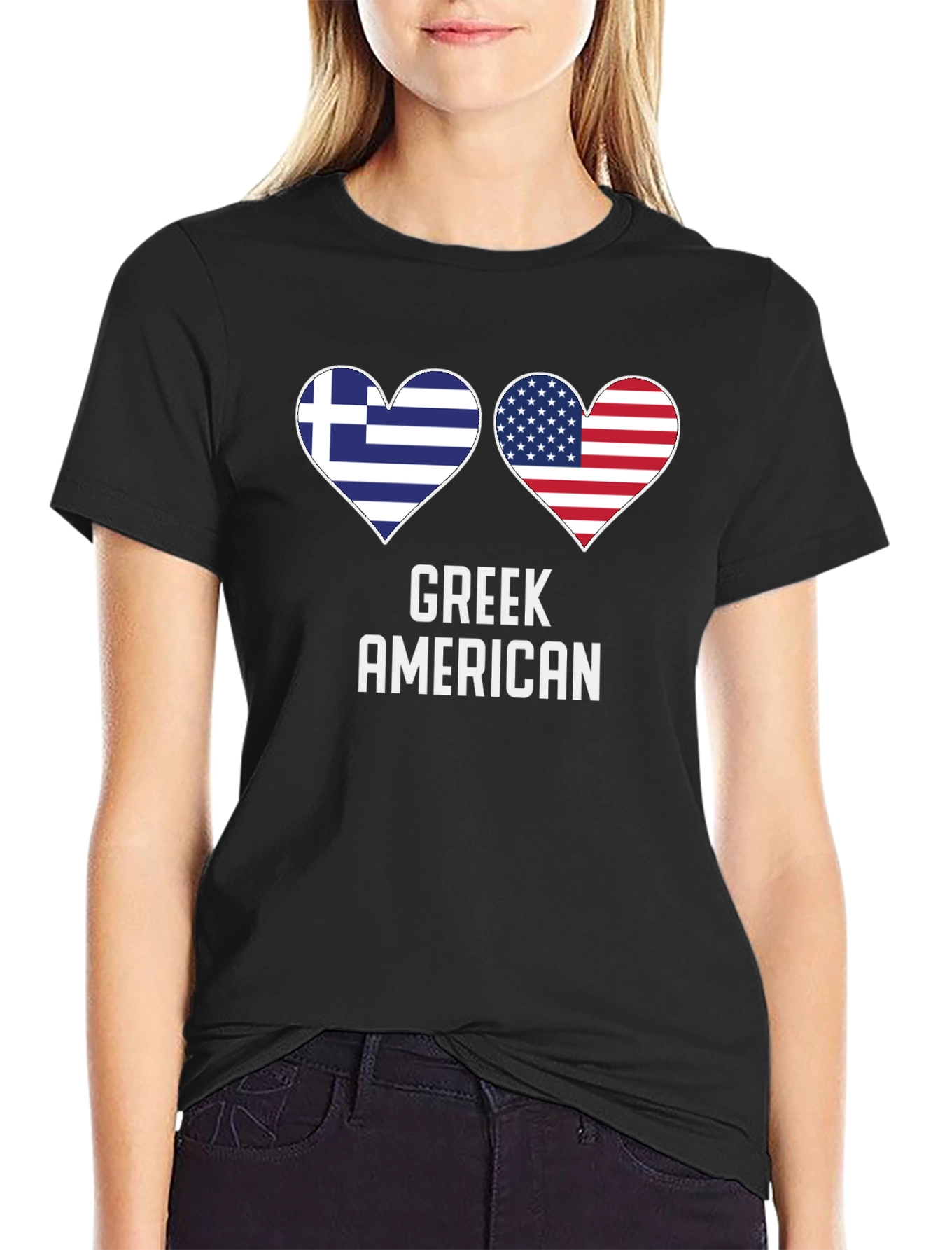 Greek American Flag Heart T-Shirt