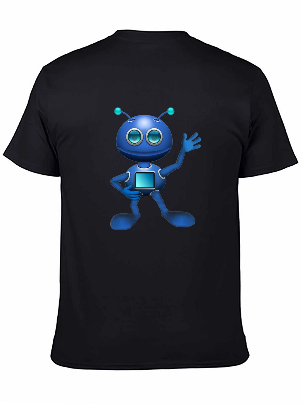 Blue Robot Graphic Black T-Shirt